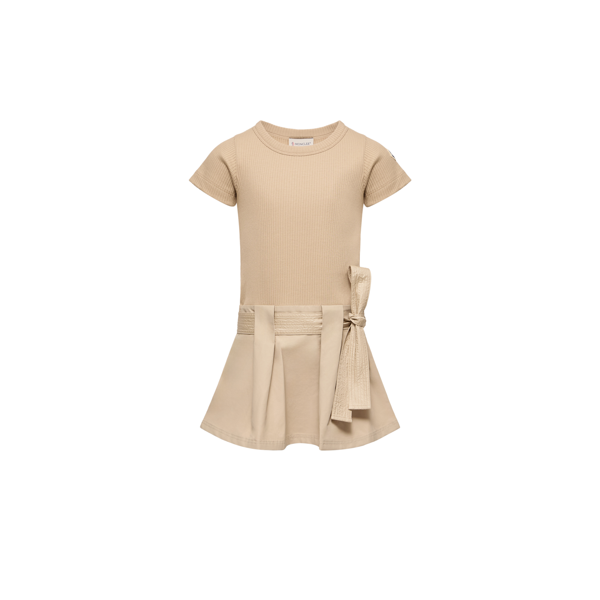 Moncler  Bow Cotton Dress for Girls in Beige, Size: 14Y