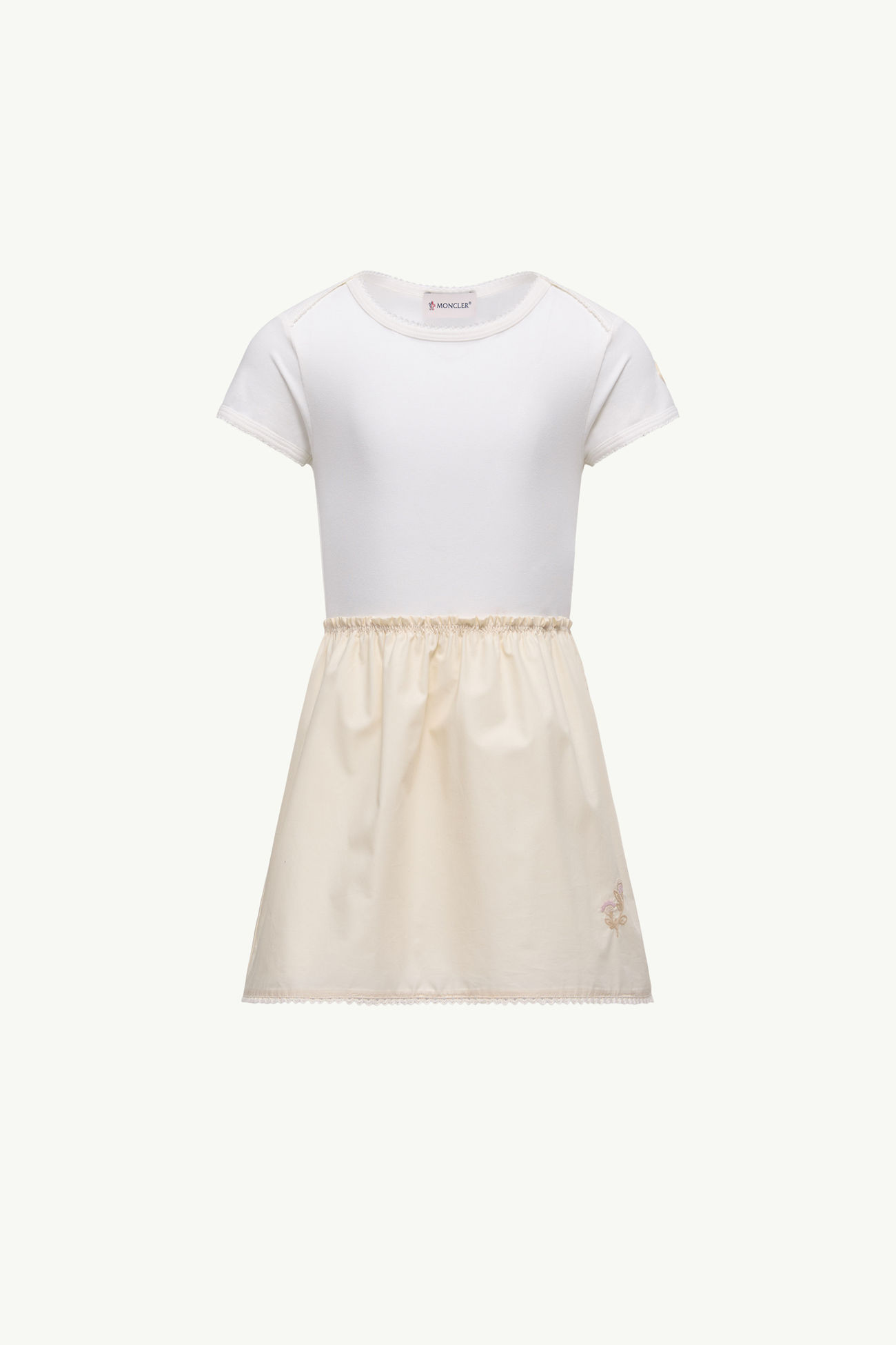 Kleid aus Baumwollmischung mit gestickter Blume Mädchen Offwhite & Gelb Moncler 0