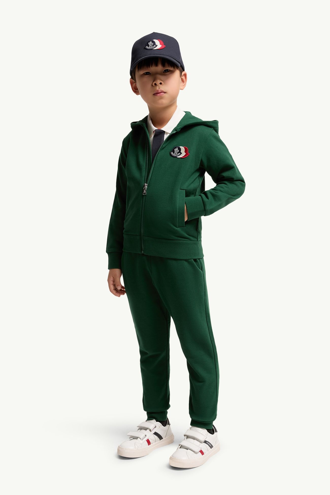 Triple Logo Cotton Fleece Sweatsuit Boy Emerald Green Moncler 1