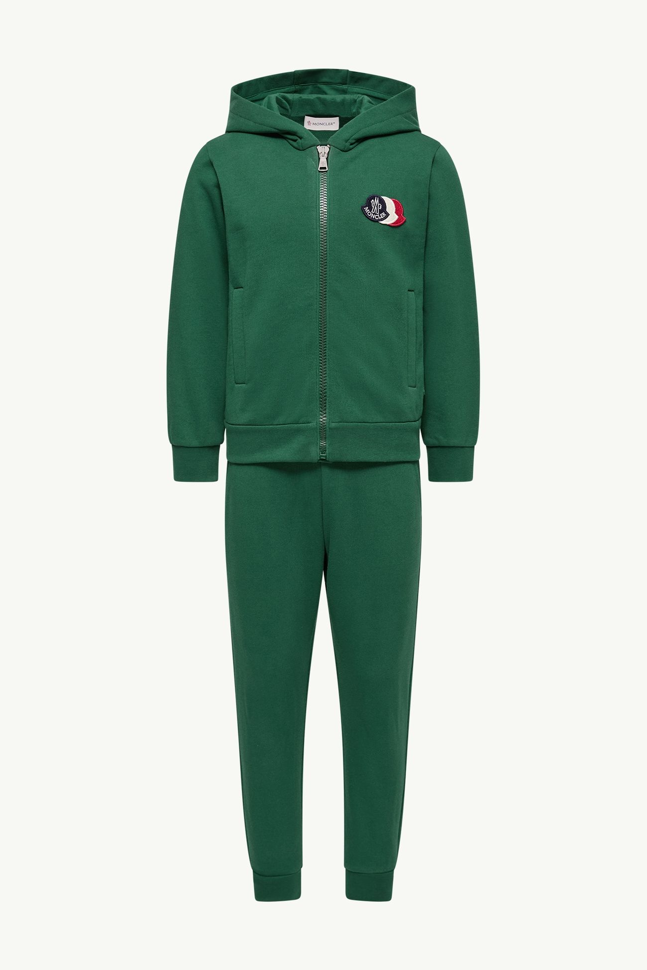 Triple Logo Cotton Fleece Sweatsuit Boy Dark Blue Moncler 0