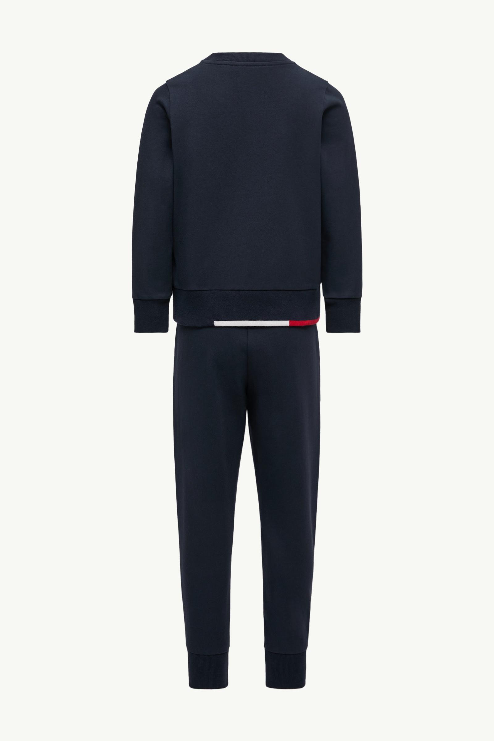 Night Blue Tricolor-Trimmed Cotton Sweatsuit Set - Pants