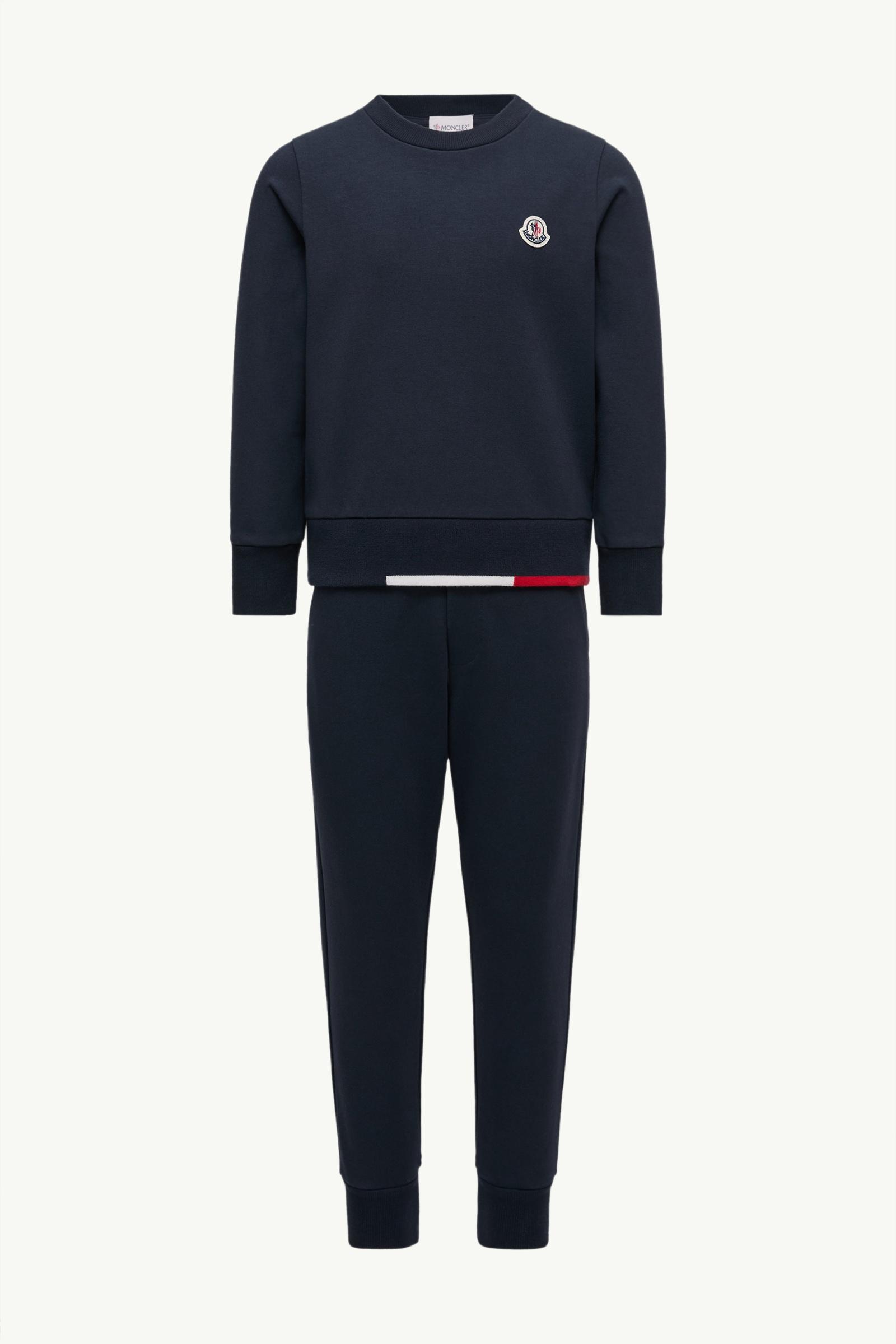 Night Blue Tricolor-Trimmed Cotton Sweatsuit Set - Pants