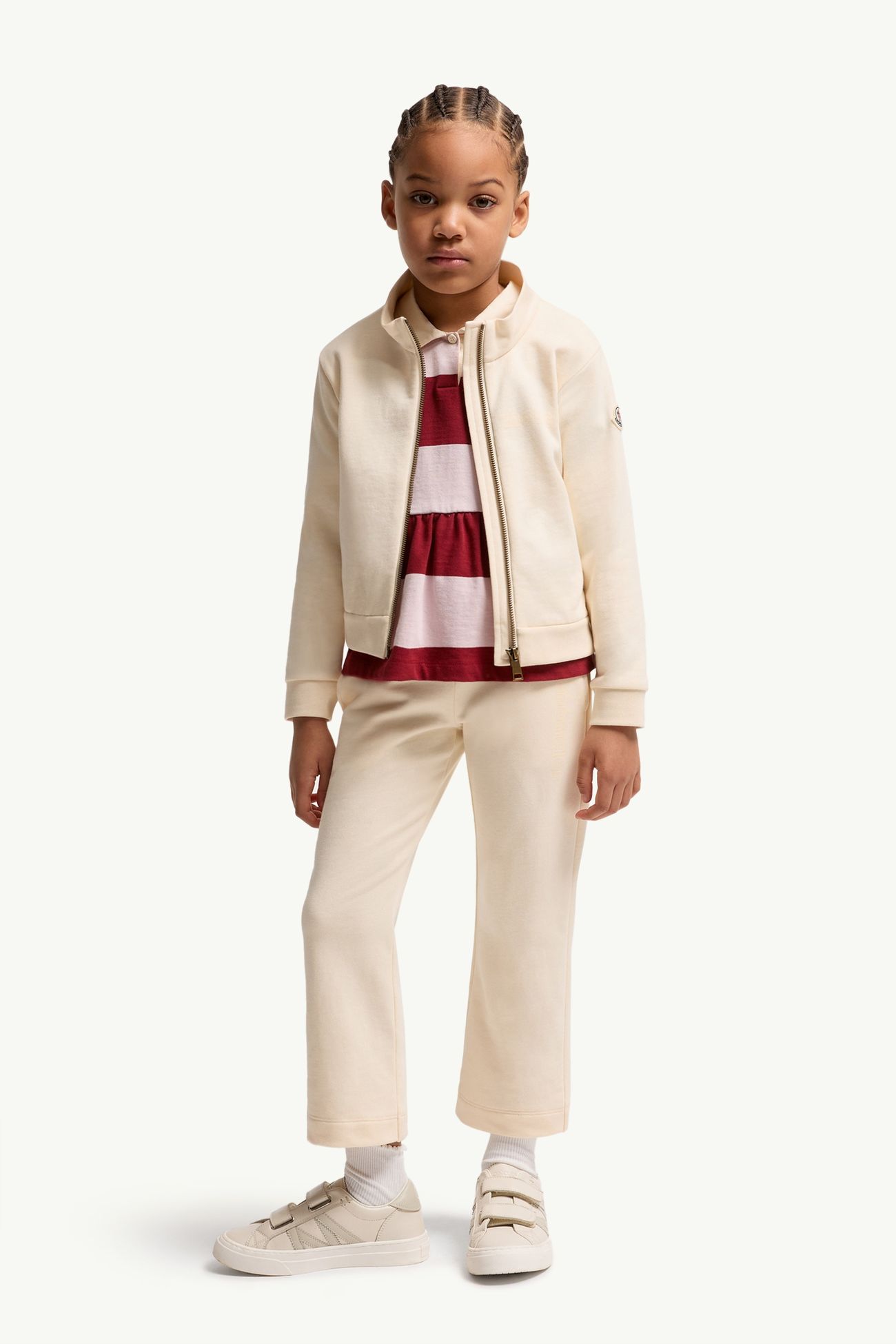 Set di tuta con patch logato in cotone Bambina Bianco Avorio Moncler 1