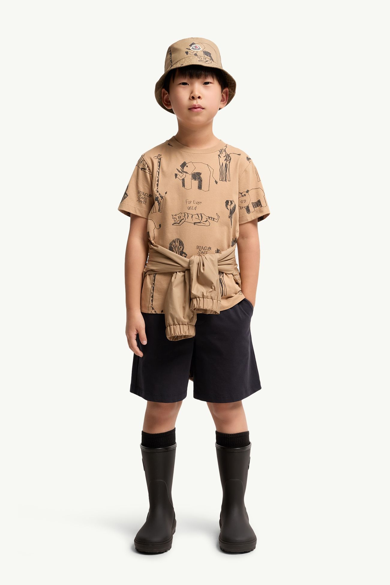 Set aus Baumwolle mit Tier-Print Jungen Beige & Schwarz Moncler 1