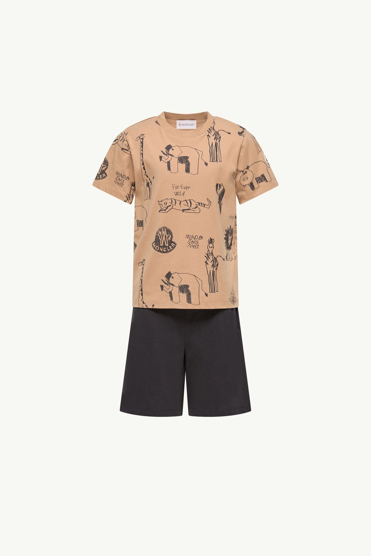 Set in cotone con stampa animali Bambino Beige & Nero Moncler 0