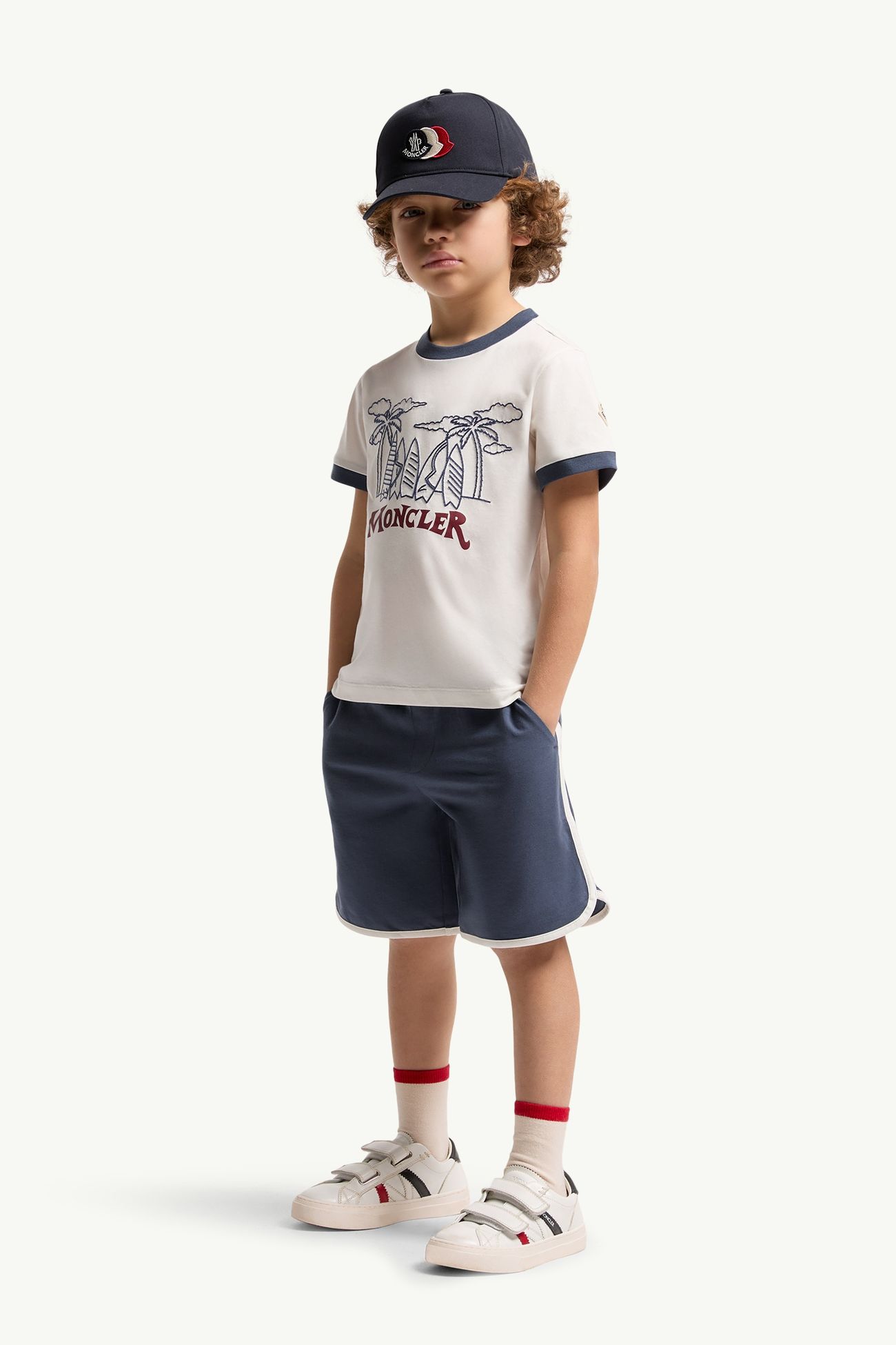 Set di top e shorts in jersey di cotone Bambino Bianco & Blu Moncler 1