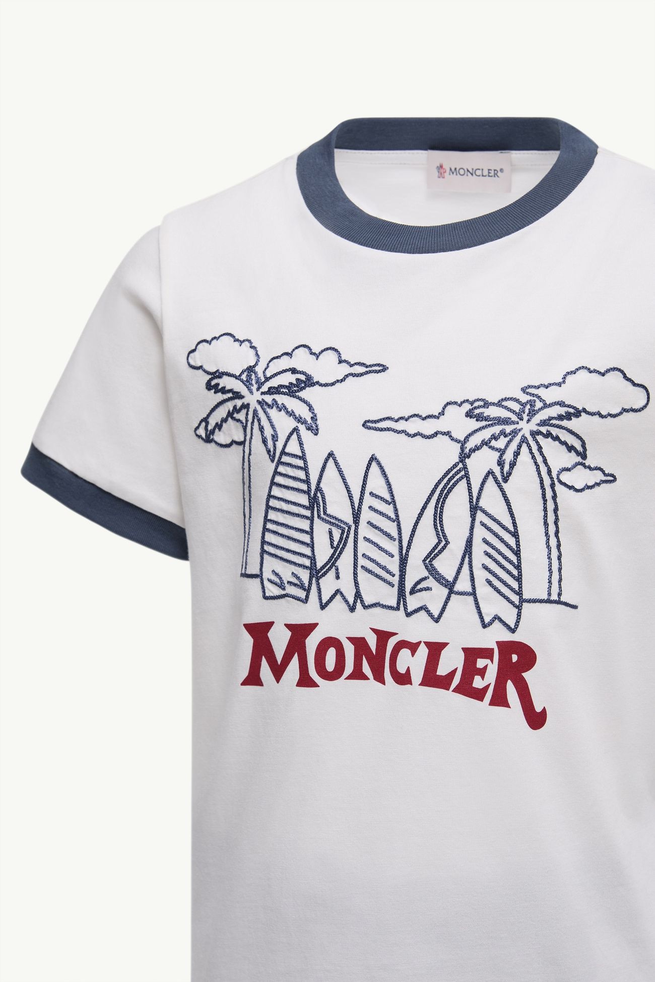 코튼 저지 탑 및 쇼츠 세트 키즈 남아 화이트 & 블루 Moncler 2