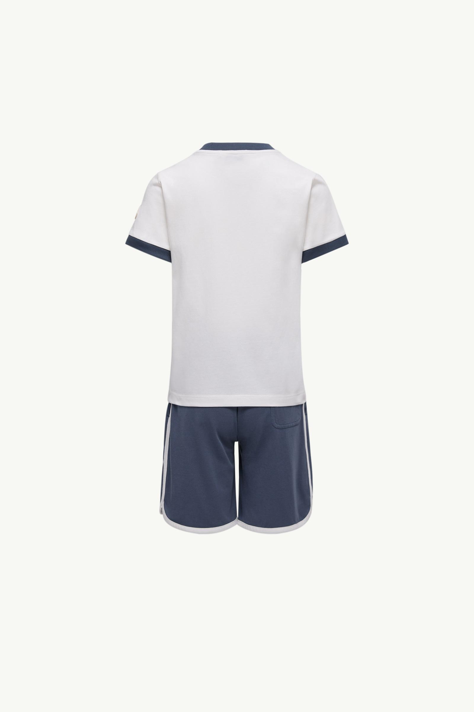 White & Blue Cotton Jersey Top And Shorts Set - Pants & Tracksuits