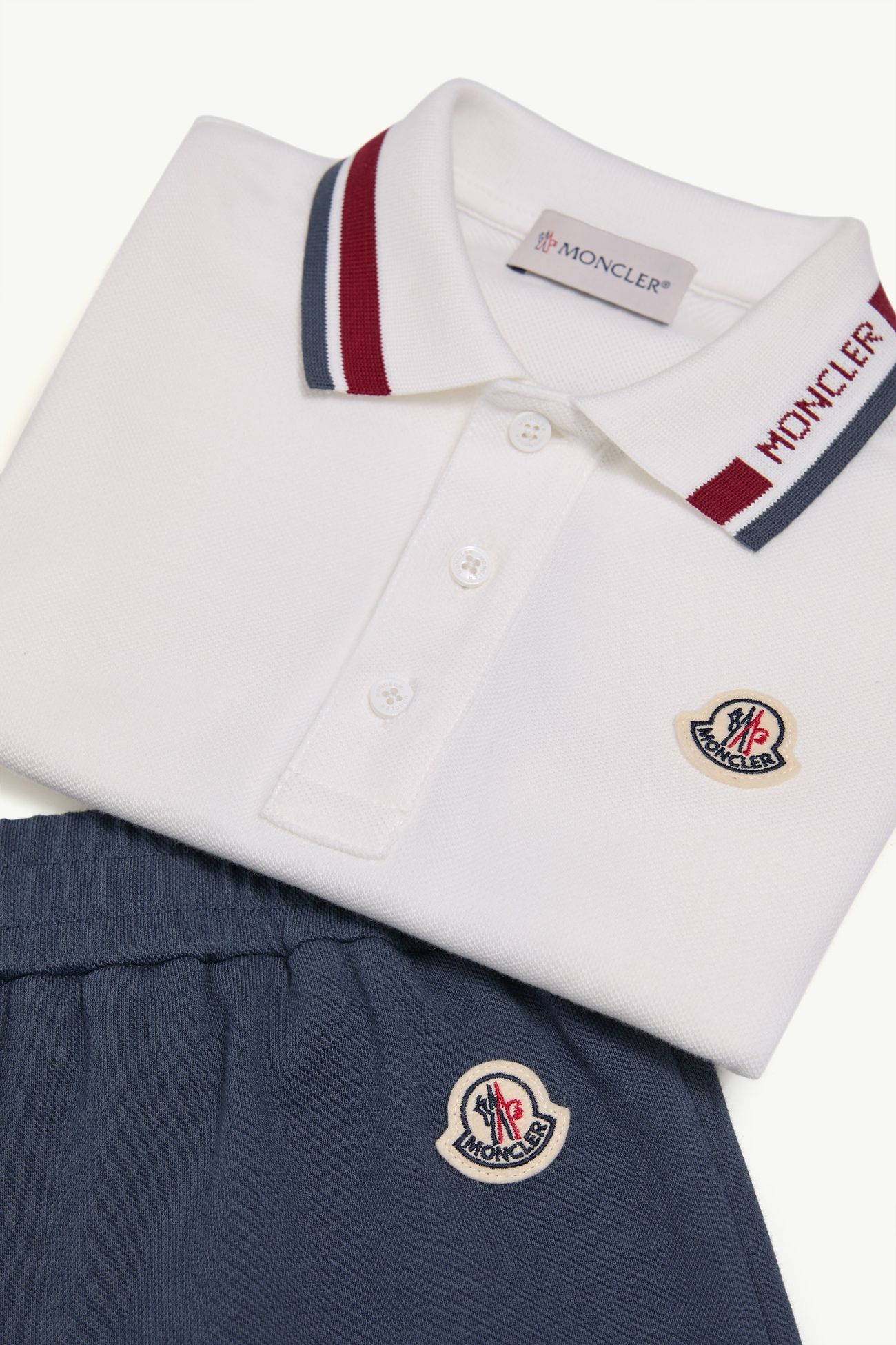 Set con orlo tricolore in piquet di cotone Bambino Bianco & Blu Moncler 4