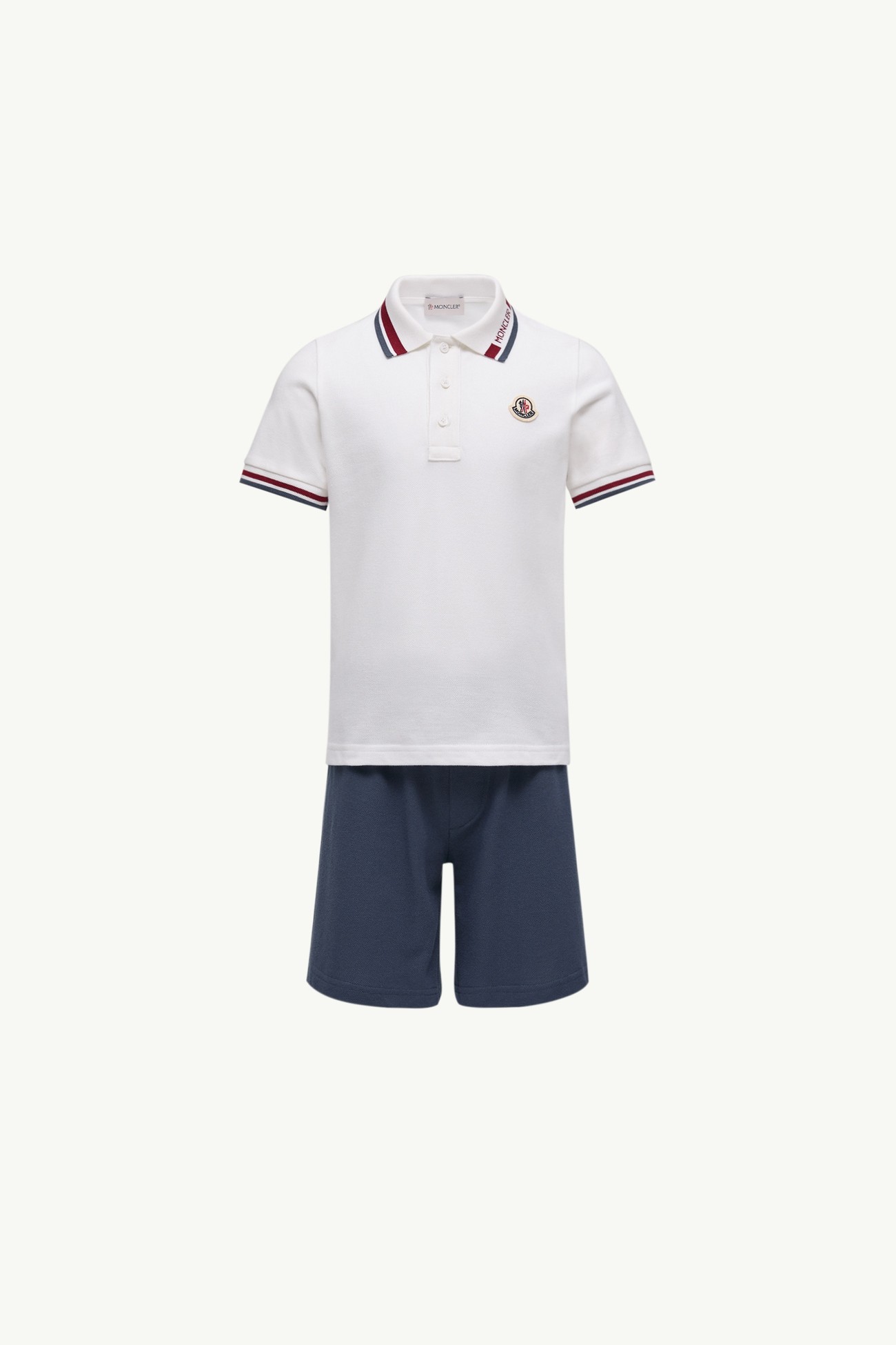Tricolour-Trimmed Cotton Piquet Set Boy White & Blue Moncler 0