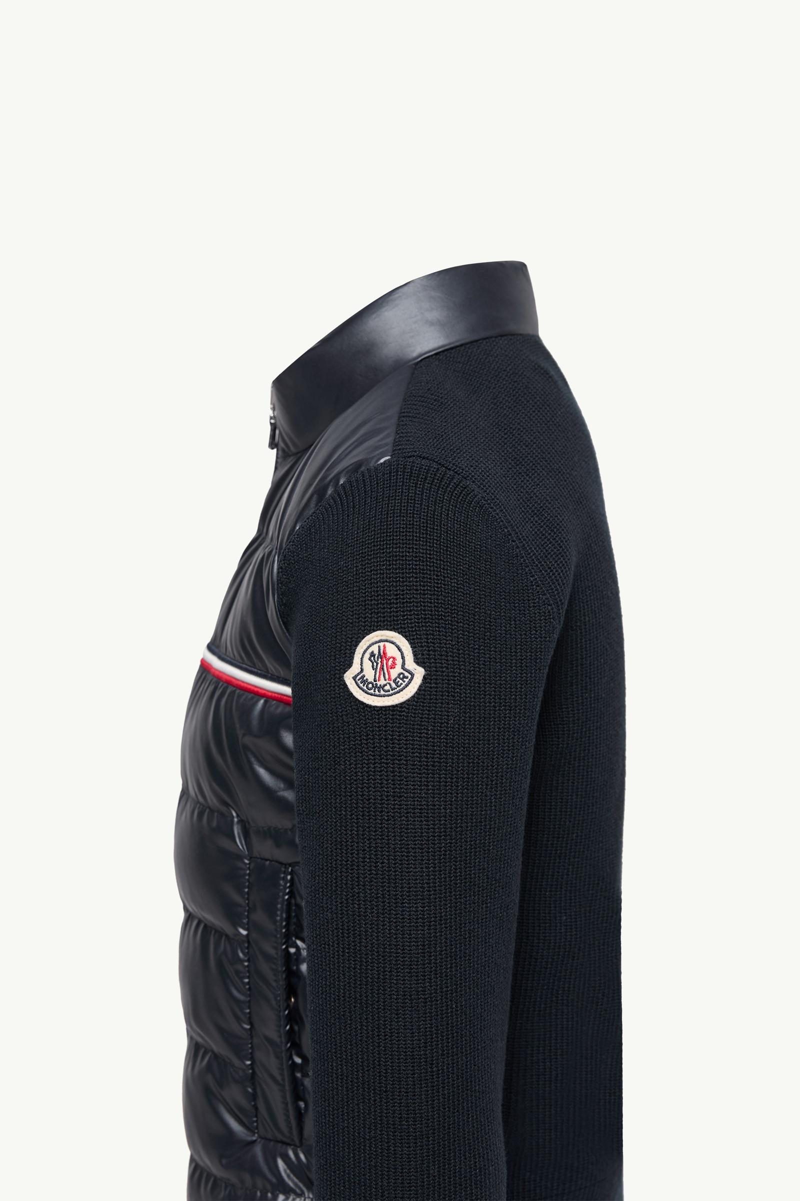 Navy Blue Tricolor Padded Cotton Zip-Up Cardigan - Sweatshirts