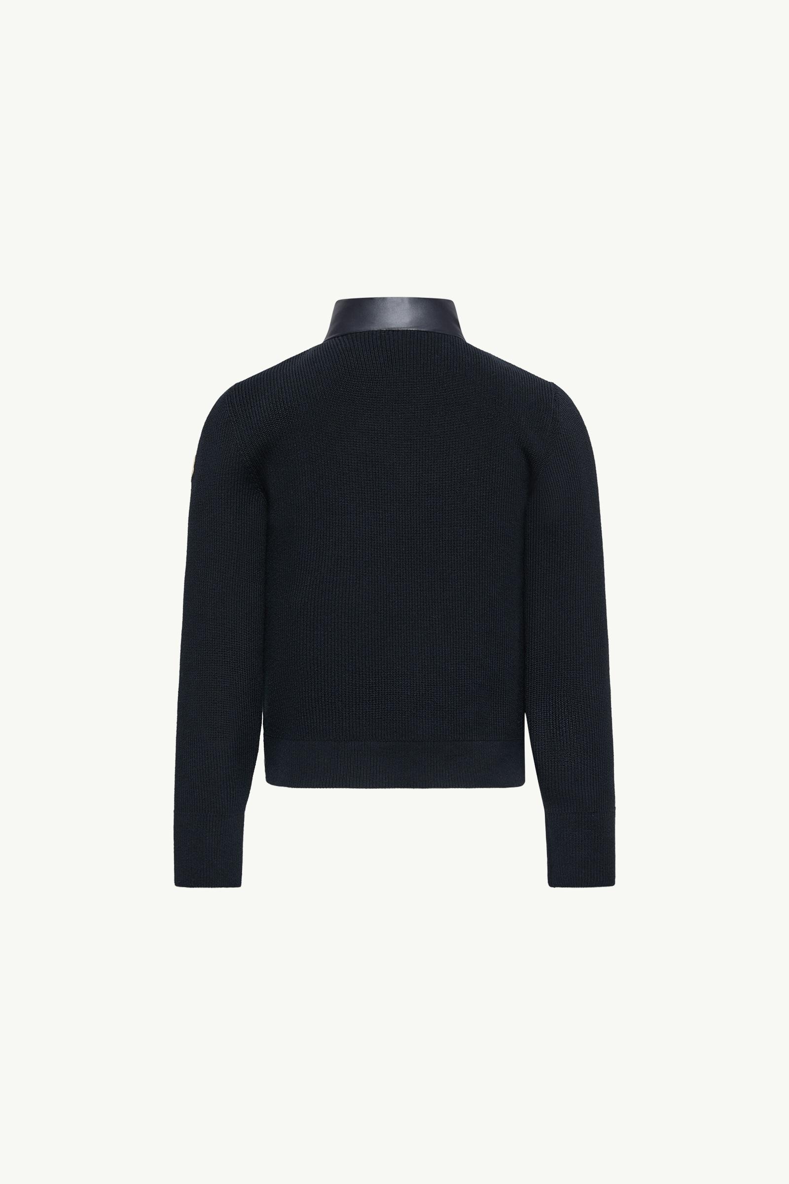 Navy Blue Tricolor Padded Cotton Zip-Up Cardigan - Sweatshirts