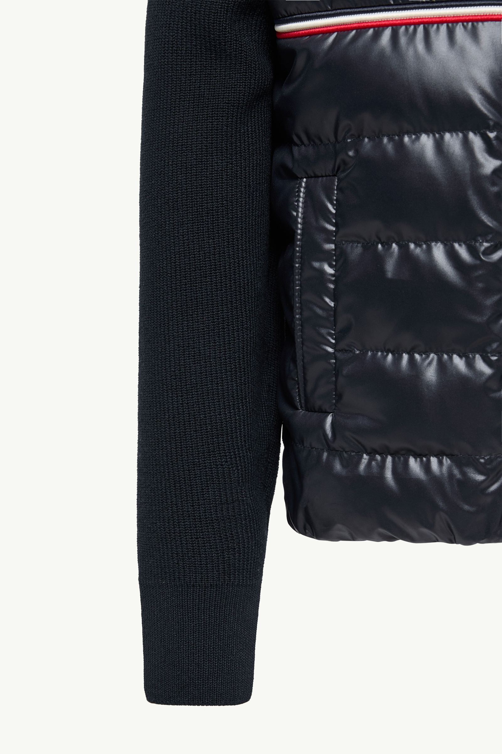 Navy Blue Tricolor Padded Cotton Zip-Up Cardigan - Sweatshirts