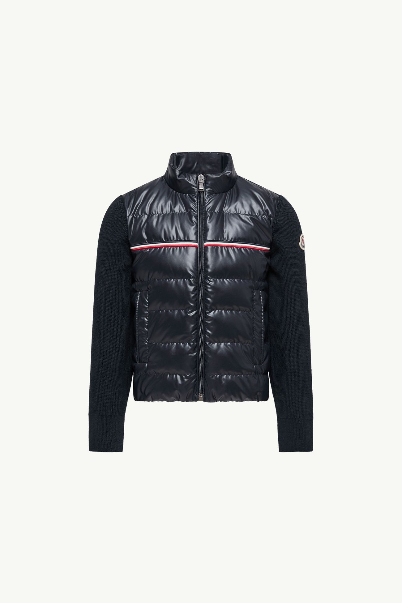 Tricolor Padded Cotton Zip-Up Cardigan Boy Navy Blue Moncler 0
