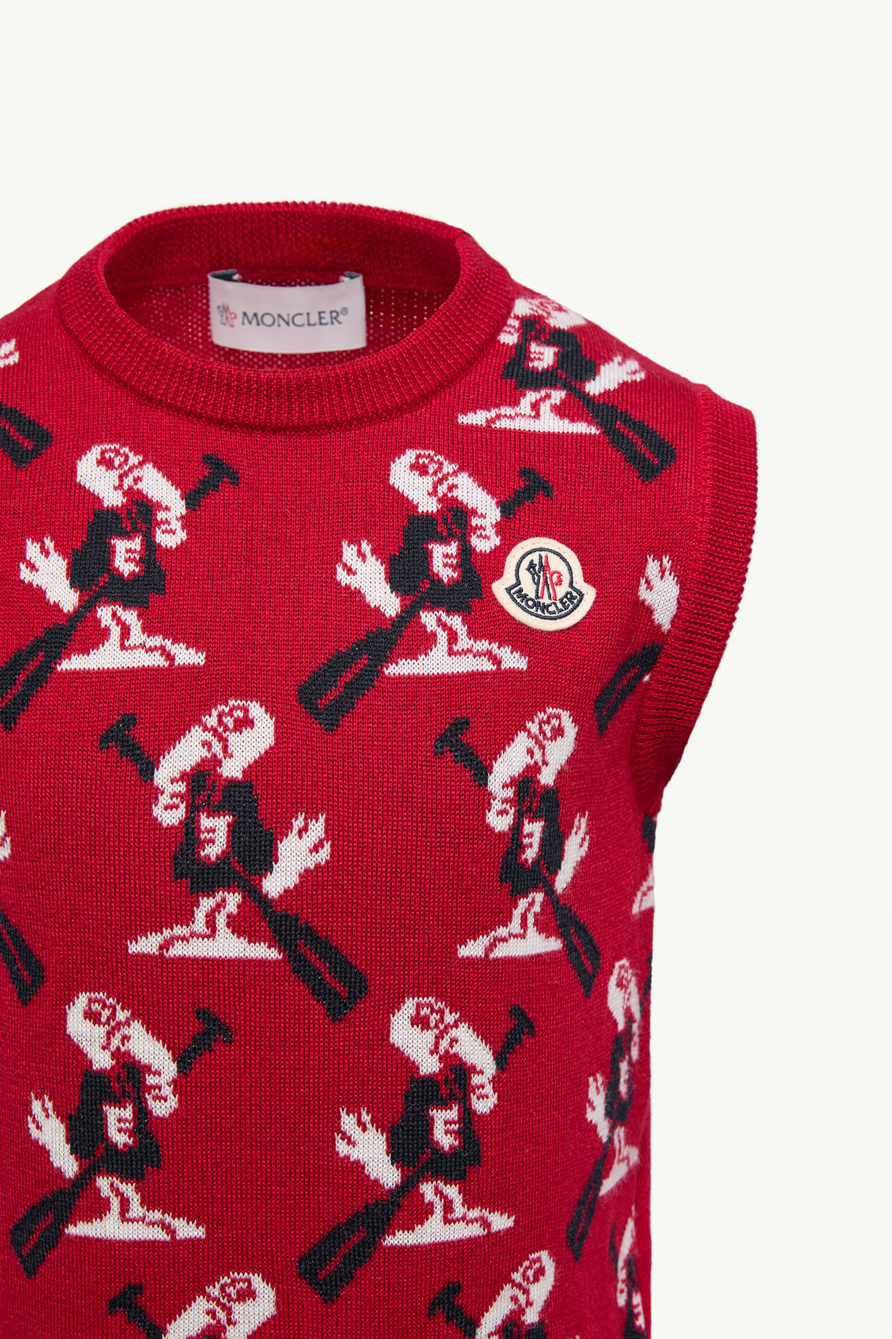 Jersey de lana con jacquard y motivo de pato Niño Rojo Moncler 1