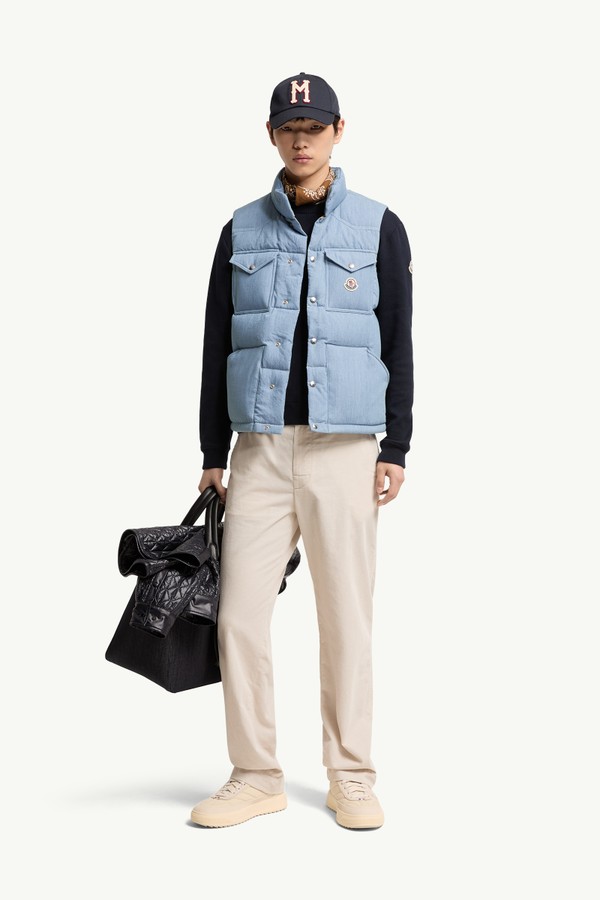 Chaleco plumífero de tejido vaquero Ervional Hombre Azul claro Moncler 0