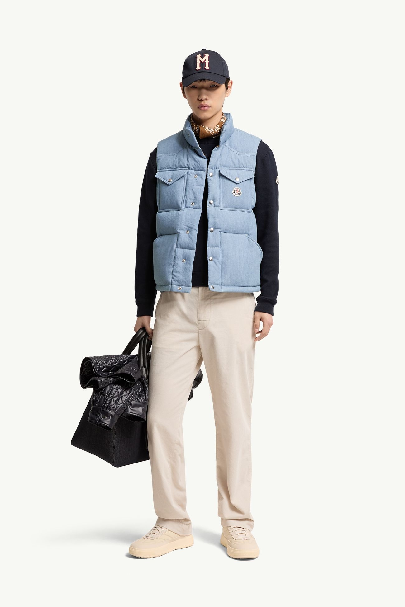 Ervional Denim Down Vest Men Light Blue Moncler 0