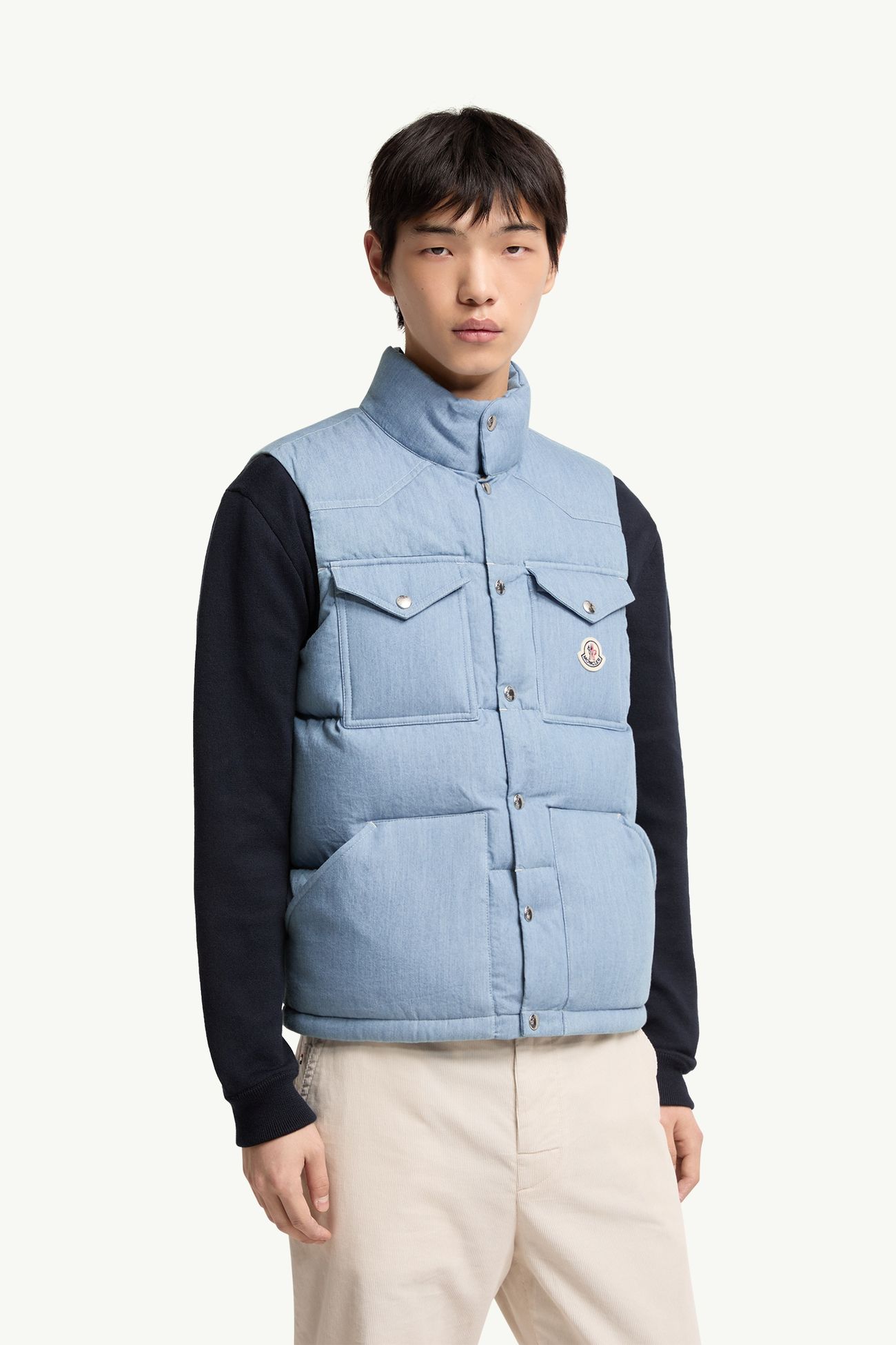 Ervional Denim Down Vest Men Light Blue Moncler 3