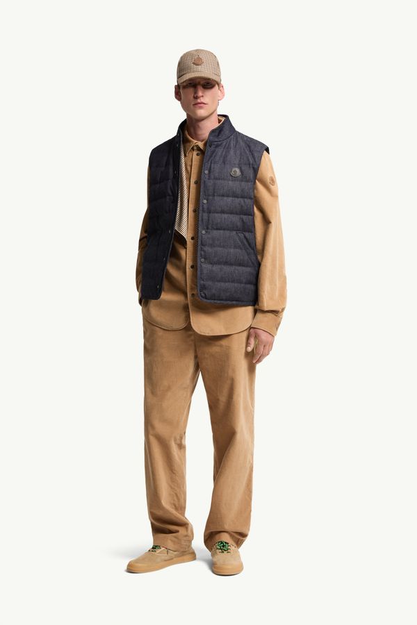 Chaleco plumífero de tejido vaquero Liorane Hombre Azul oscuro Moncler 0