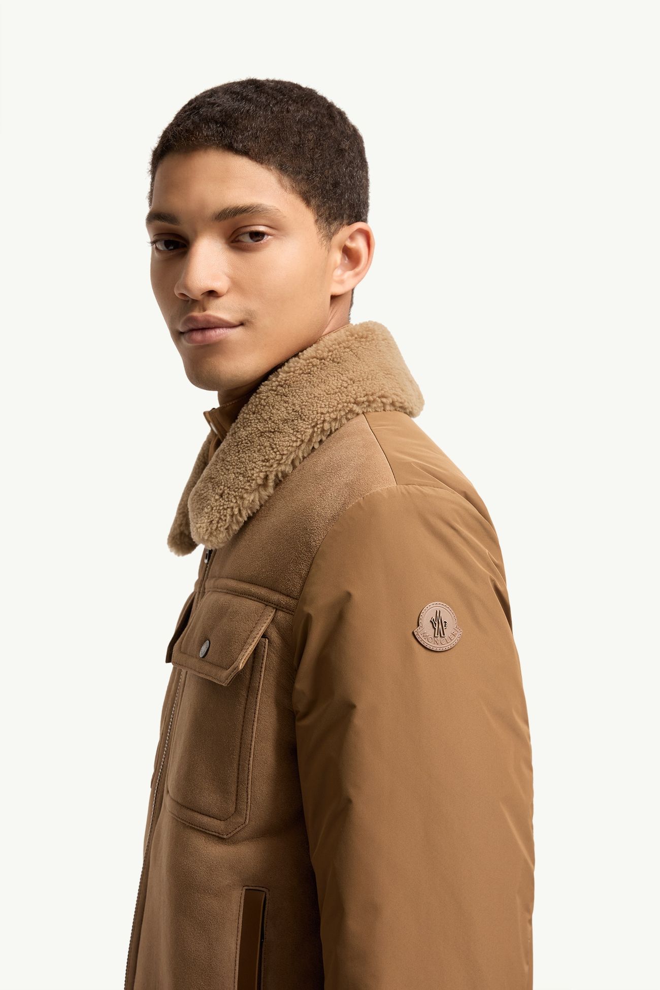 Zerique男士羊毛皮短款羽绒夹克外套 男士 驼米色 Moncler 1