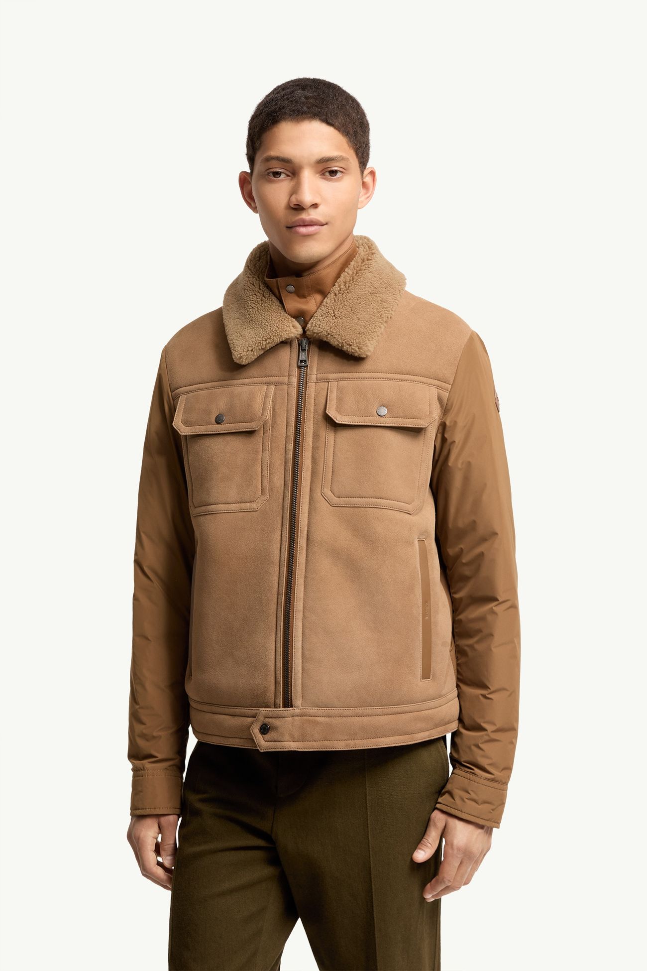 Zerique羔羊毛麂皮短身羽絨外套 男士 駱駝米色 Moncler 3