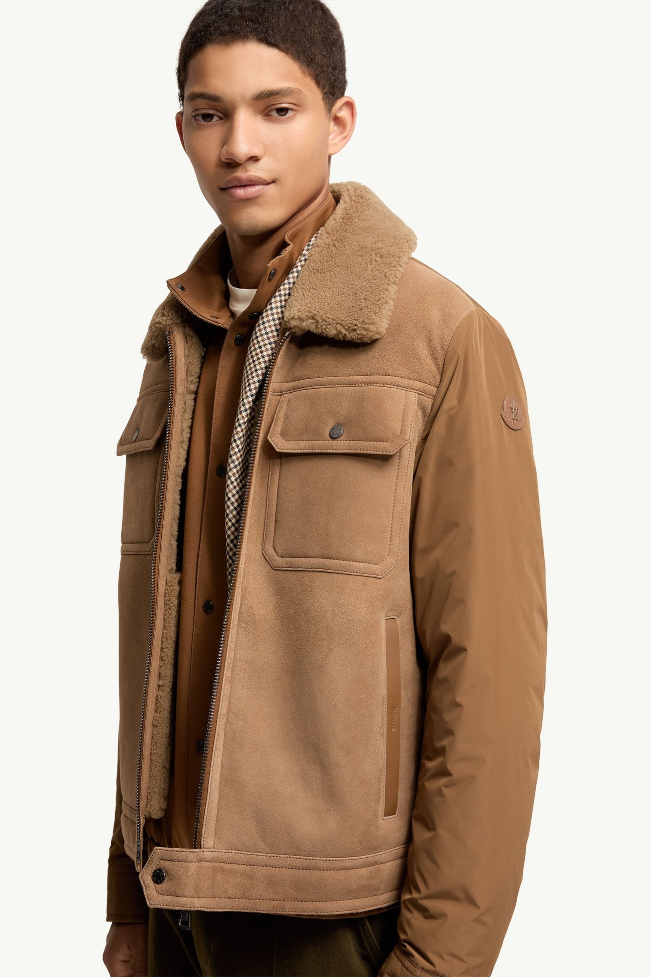Zerique Shearling & Suede Short Down Jacket Men Camel Beige Moncler 5