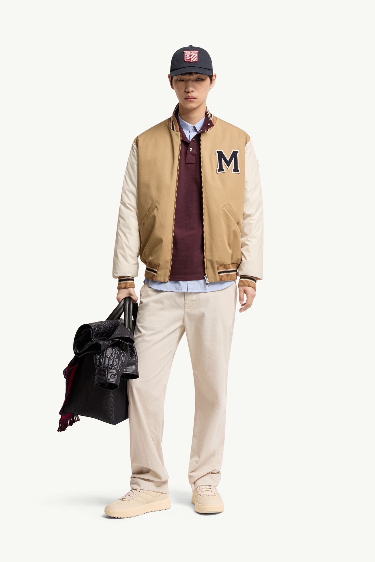 Doudoune universitaire Oreane en coton mélangé Hommes Beige & Blanc Moncler 0