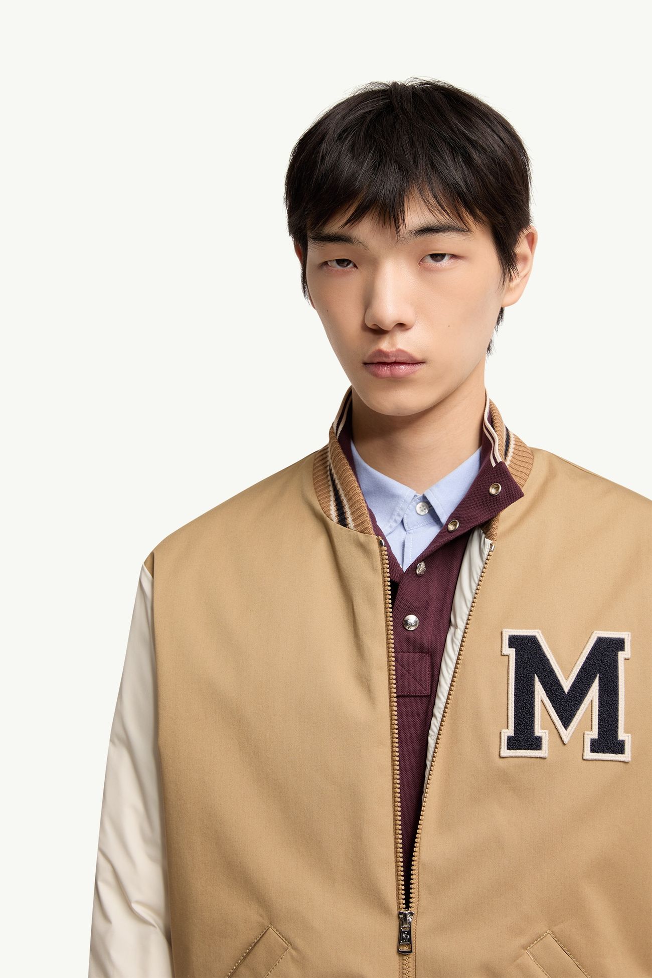 Oreane Cotton Blend Varsity Down Jacket Men Beige & White Moncler 6