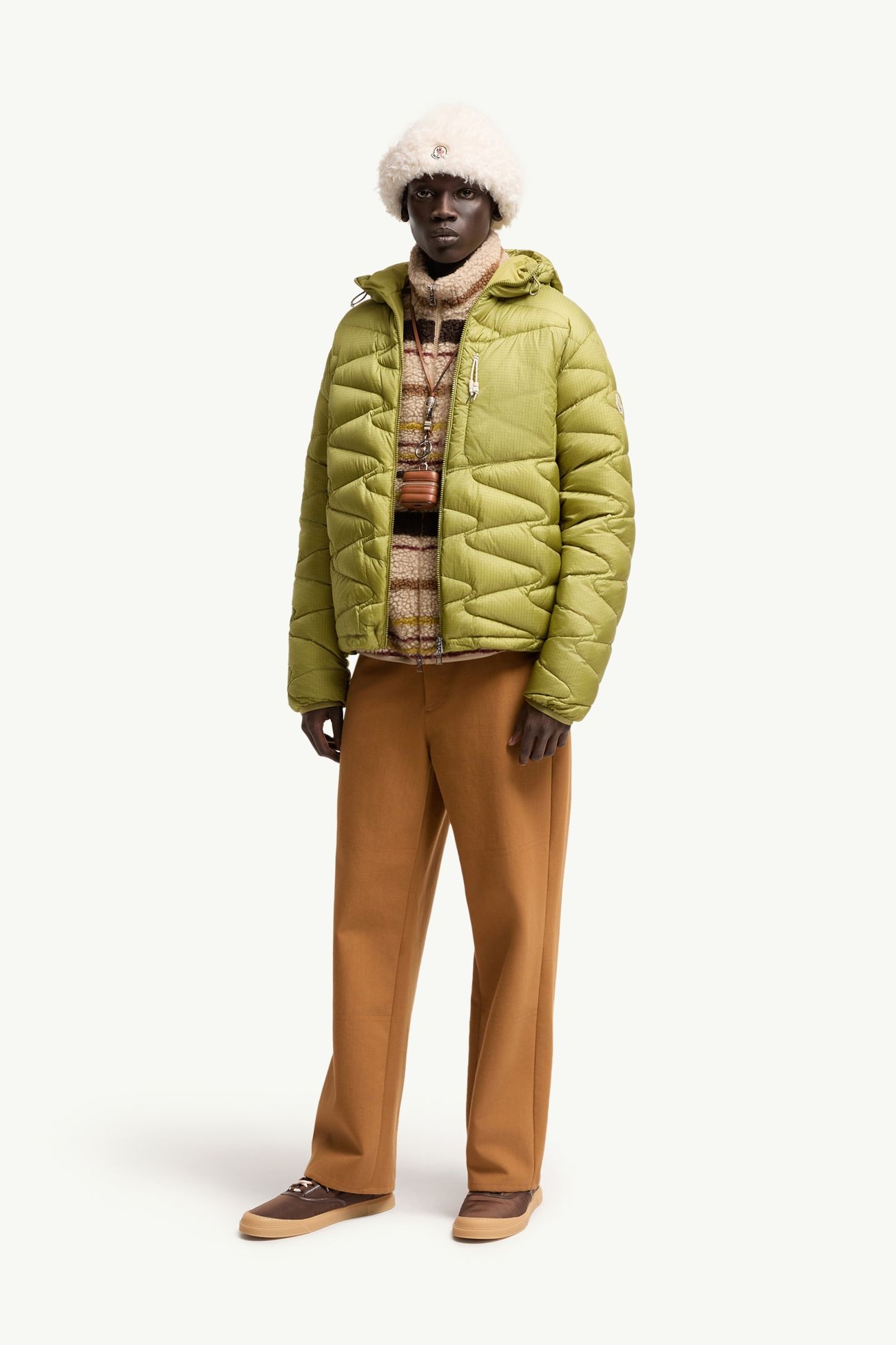 Tidone男士连帽波浪绗缝短款羽绒夹克外套 男士 青柠绿 Moncler 0