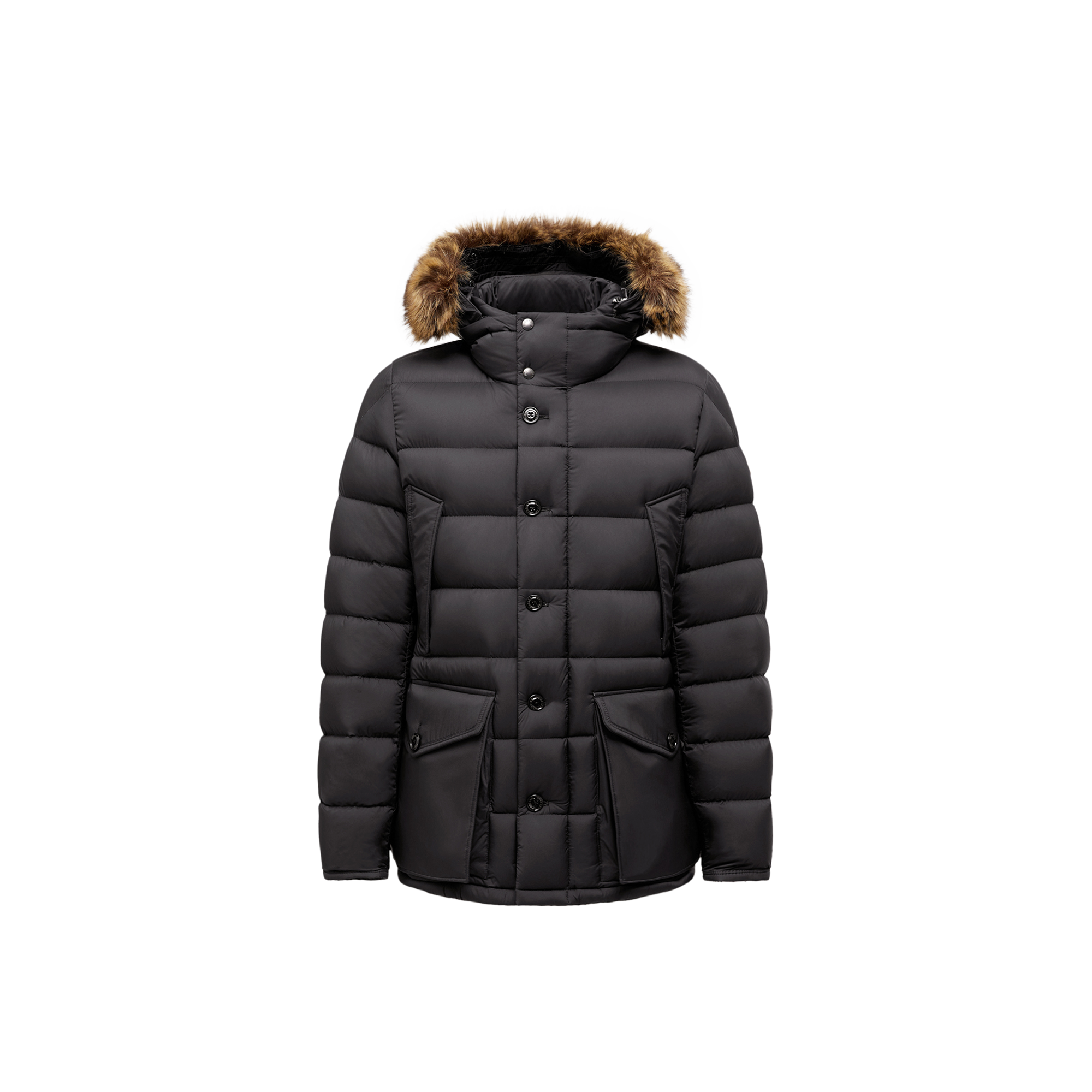 Moncler   Clunye Hooded Mid-Length Down Jacket for Men in Black, Size: 44