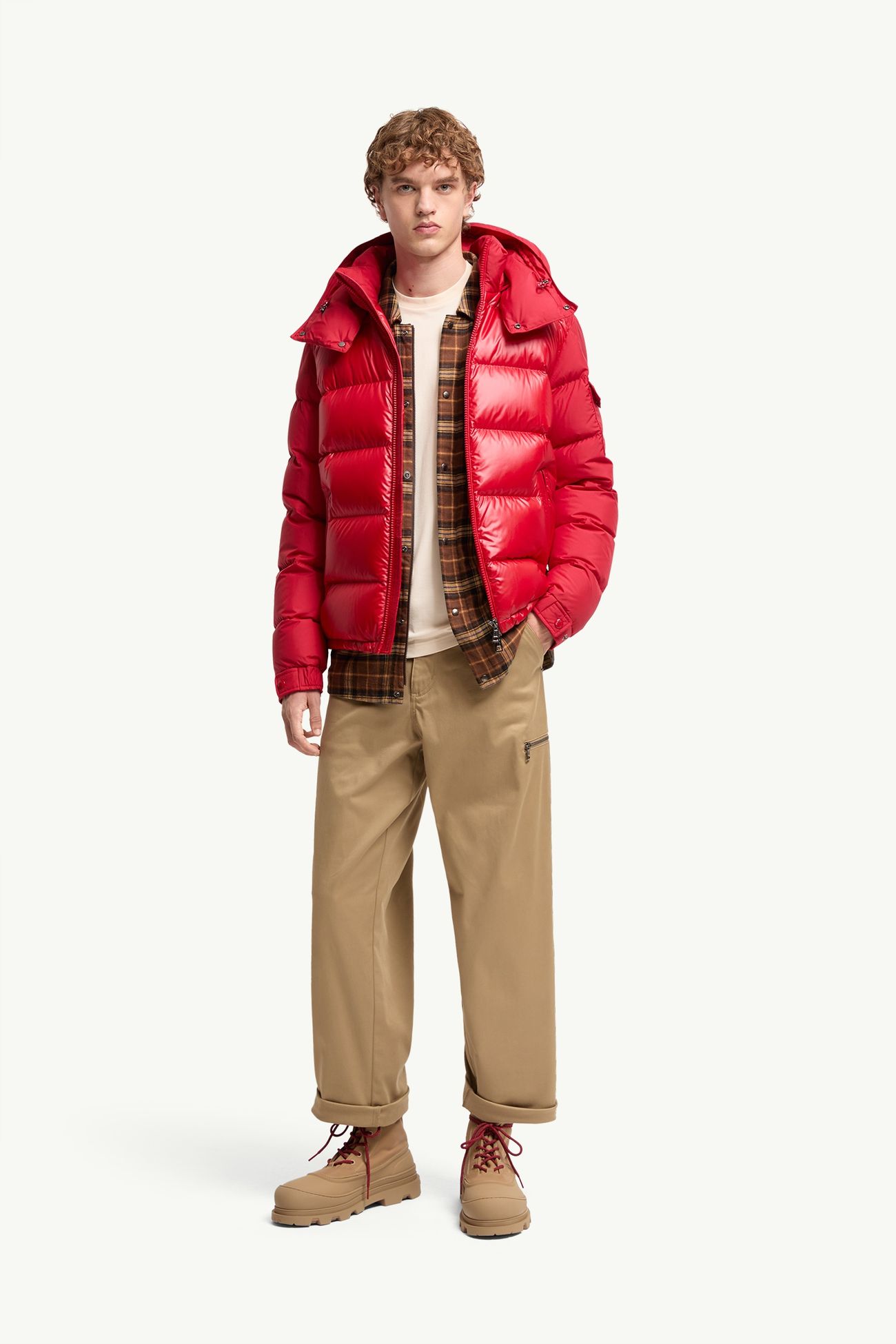 Moncler Maya 후드 쇼트 다운 재킷 남성 레드 Moncler 0