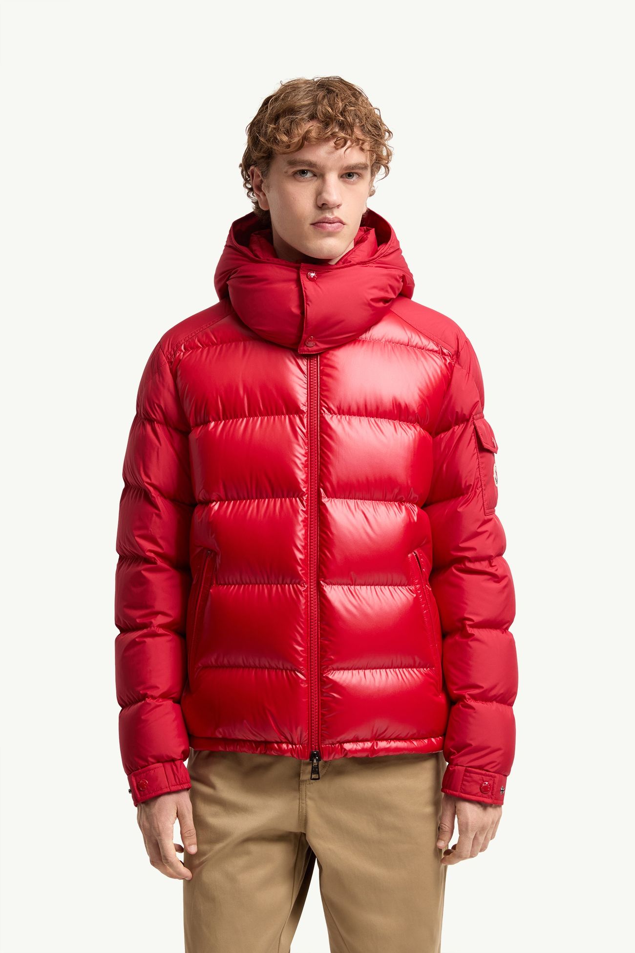 Moncler Maya 후드 쇼트 다운 재킷 남성 레드 Moncler 3