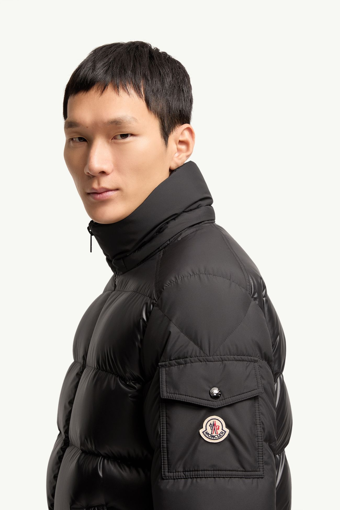 Moncler Maya Hooded Short Down Jacket Men Metallic Black Moncler 1