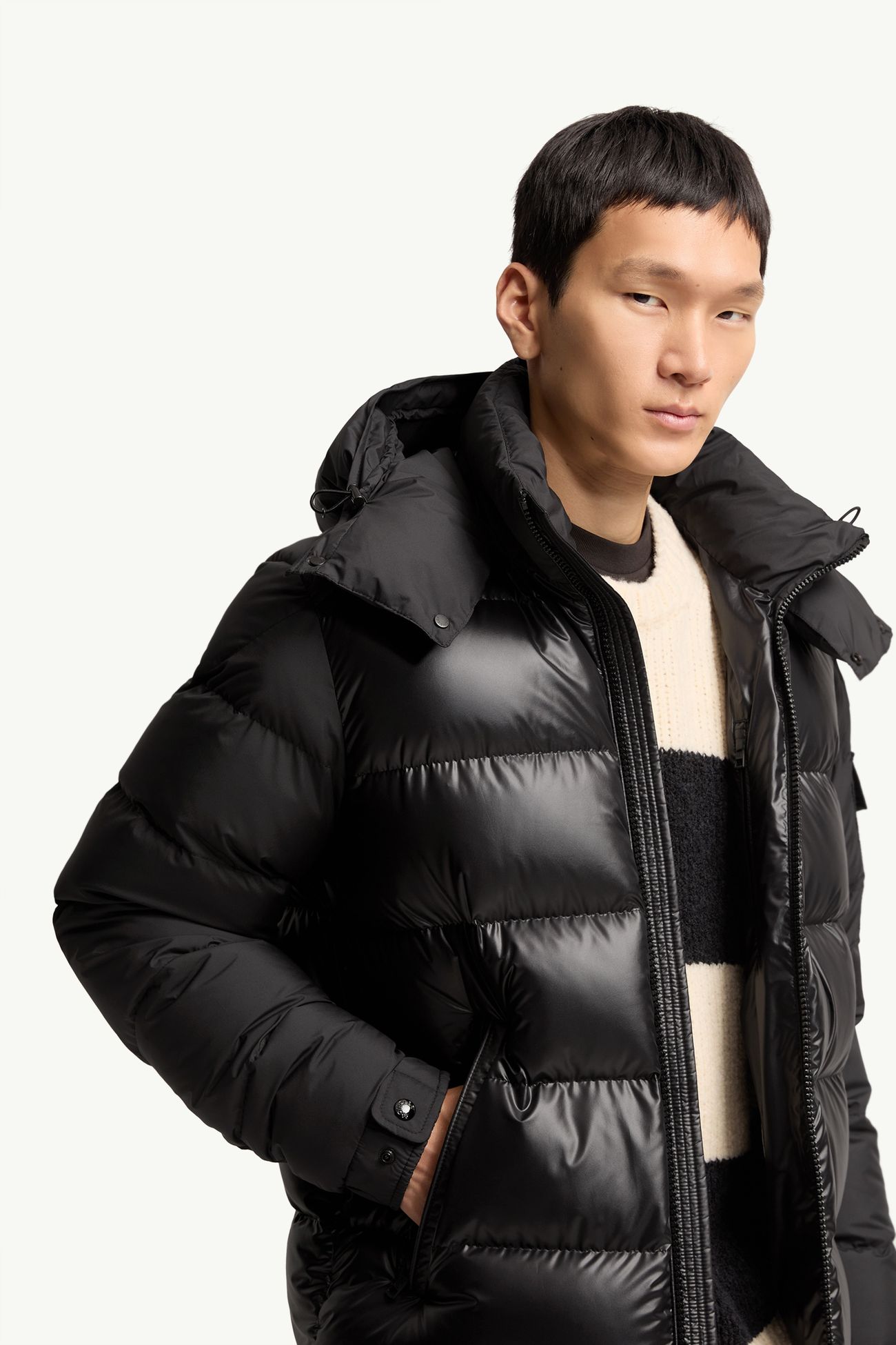 Moncler Maya Hooded Short Down Jacket Men Metallic Black Moncler 5