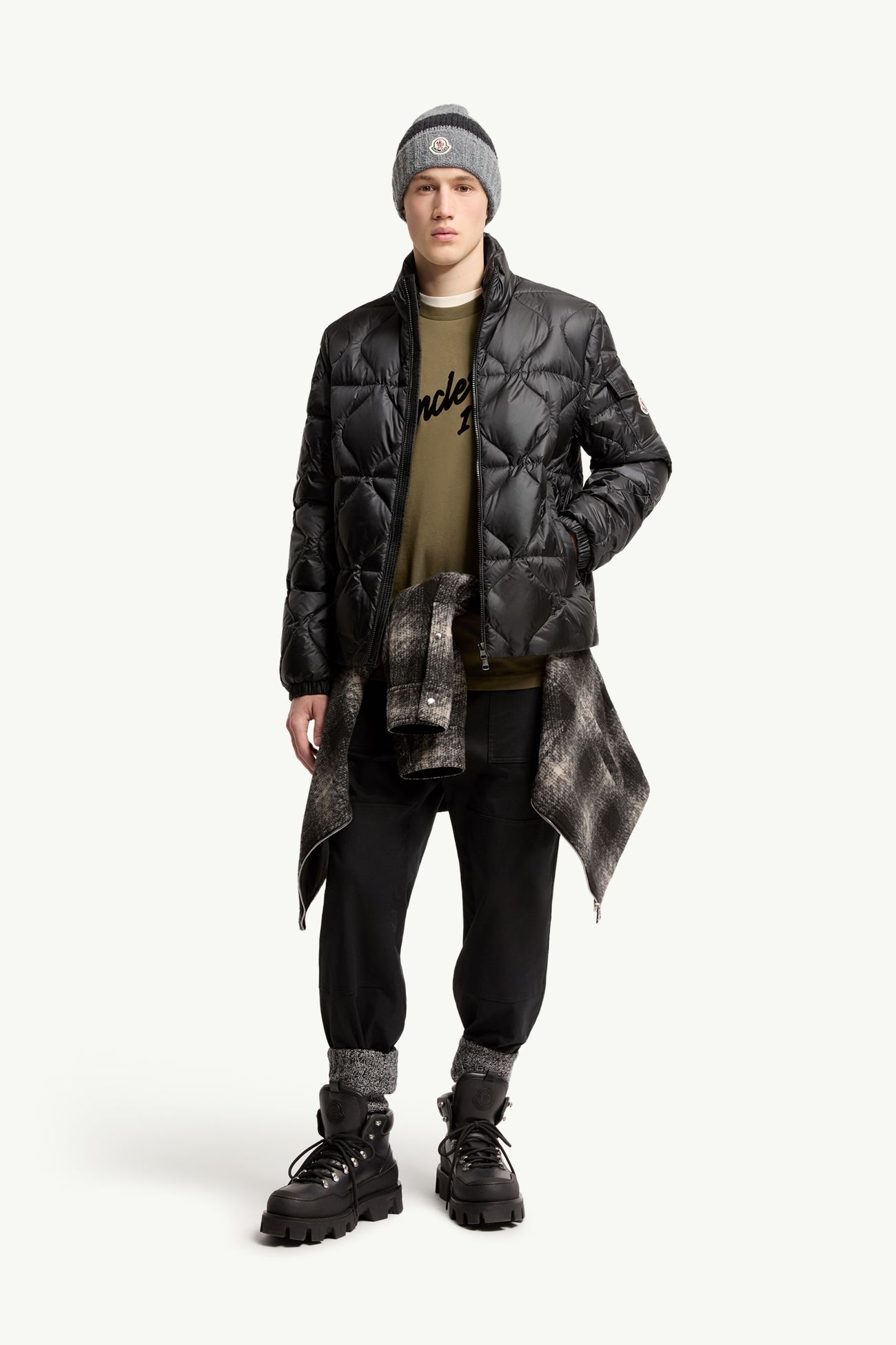 Asurel幾何絎縫短身羽絨外套 男士 黑色 Moncler 0