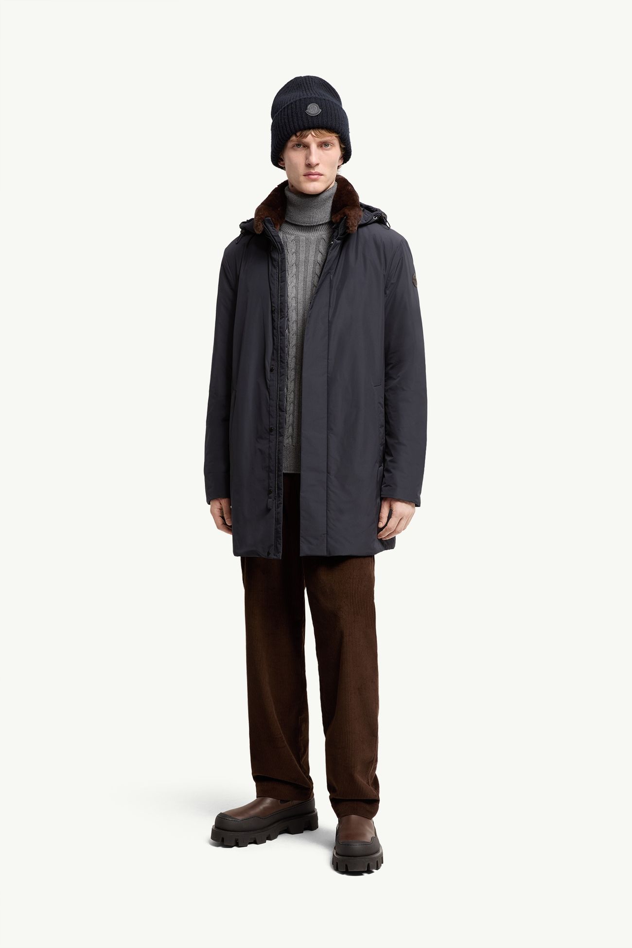 Okefen Hooded Long Down Parka Jacket Men Navy Blue Moncler 0