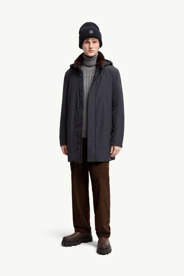 Okefen Hooded Long Down Parka Jacket Men Navy Blue Moncler 0
