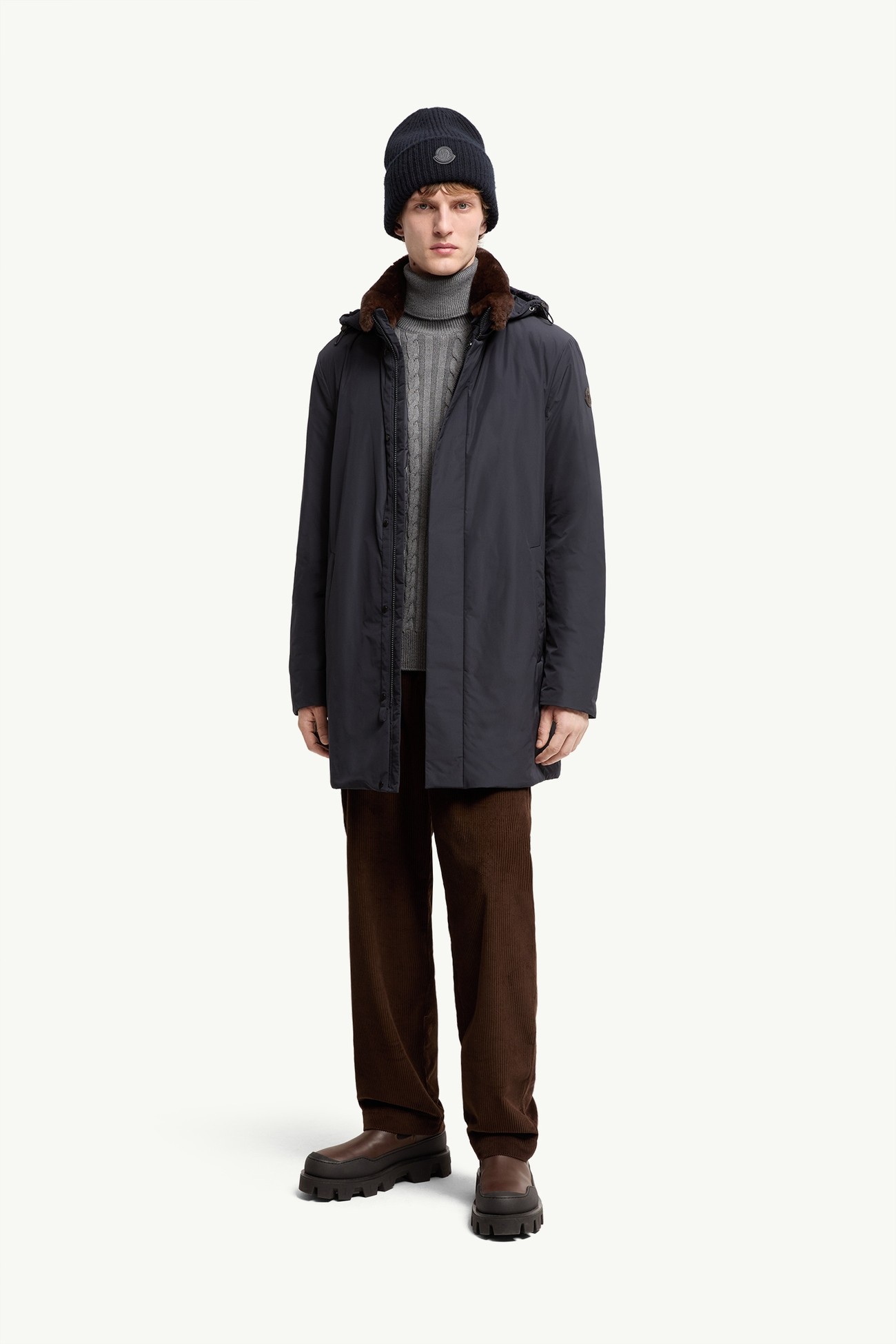 Okefen Hooded Long Down Parka Jacket Men Navy Blue Moncler 0