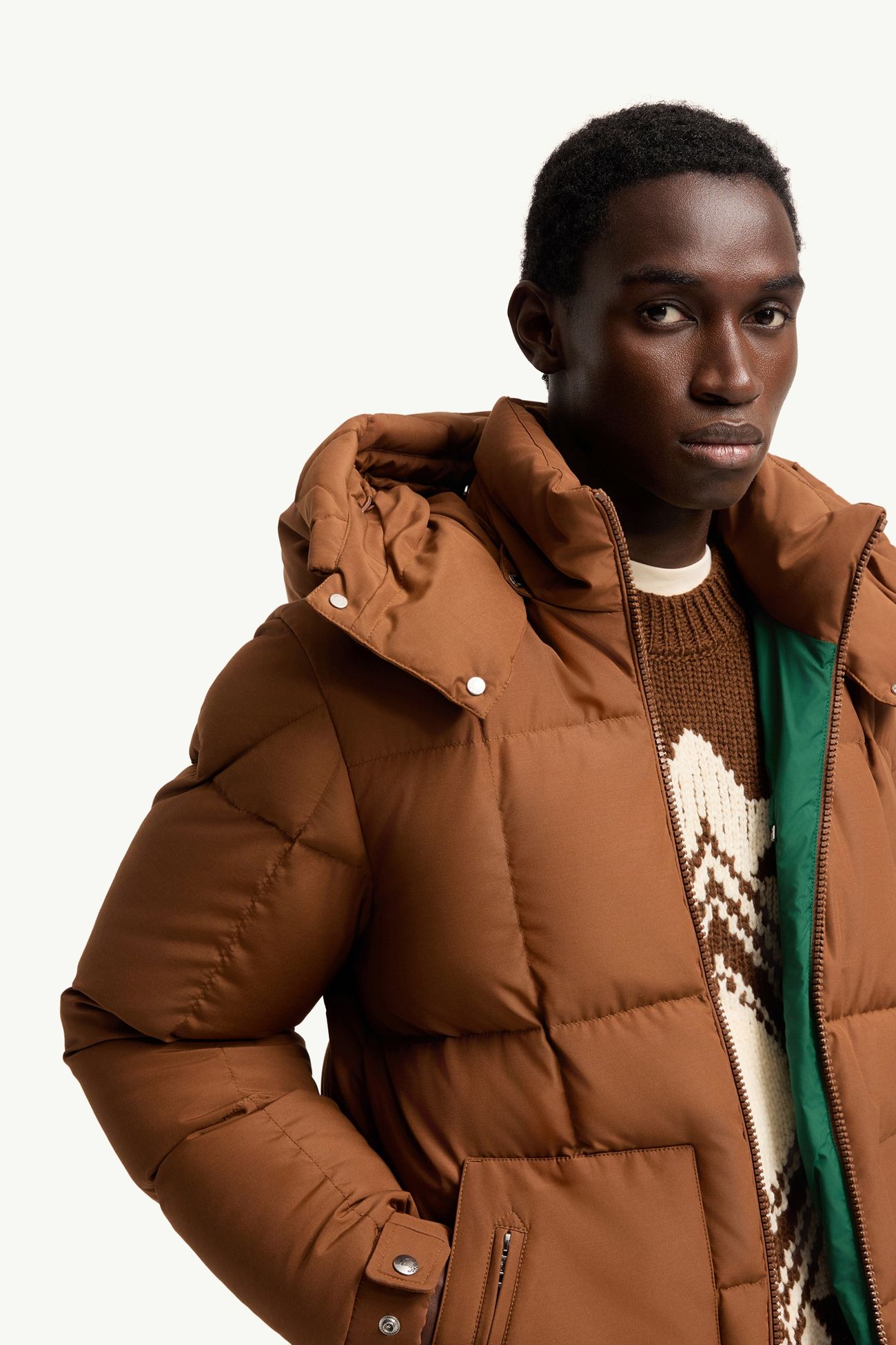 Dravenis mittellange Daunenjacke mit Kapuze Herren Hellbraun Moncler 5