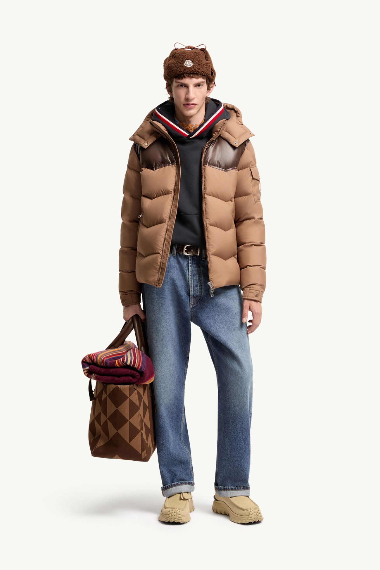 Ravelis男士连帽锯齿绗缝短款羽绒夹克外套 男士 米色 Moncler 0