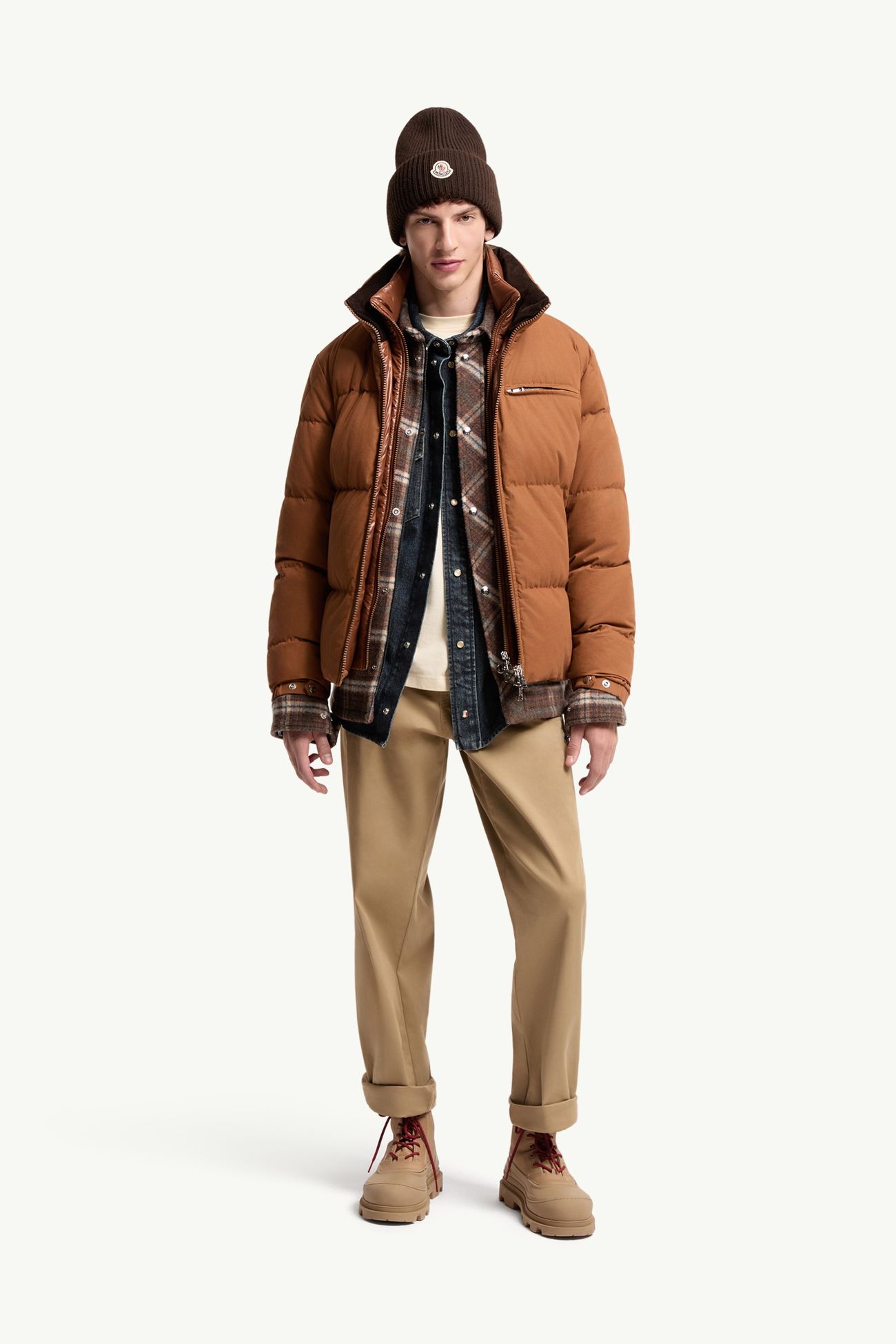 Isenviel kurze Daunenjacke aus Baumwollpopeline Herren Hellbraun Moncler 0
