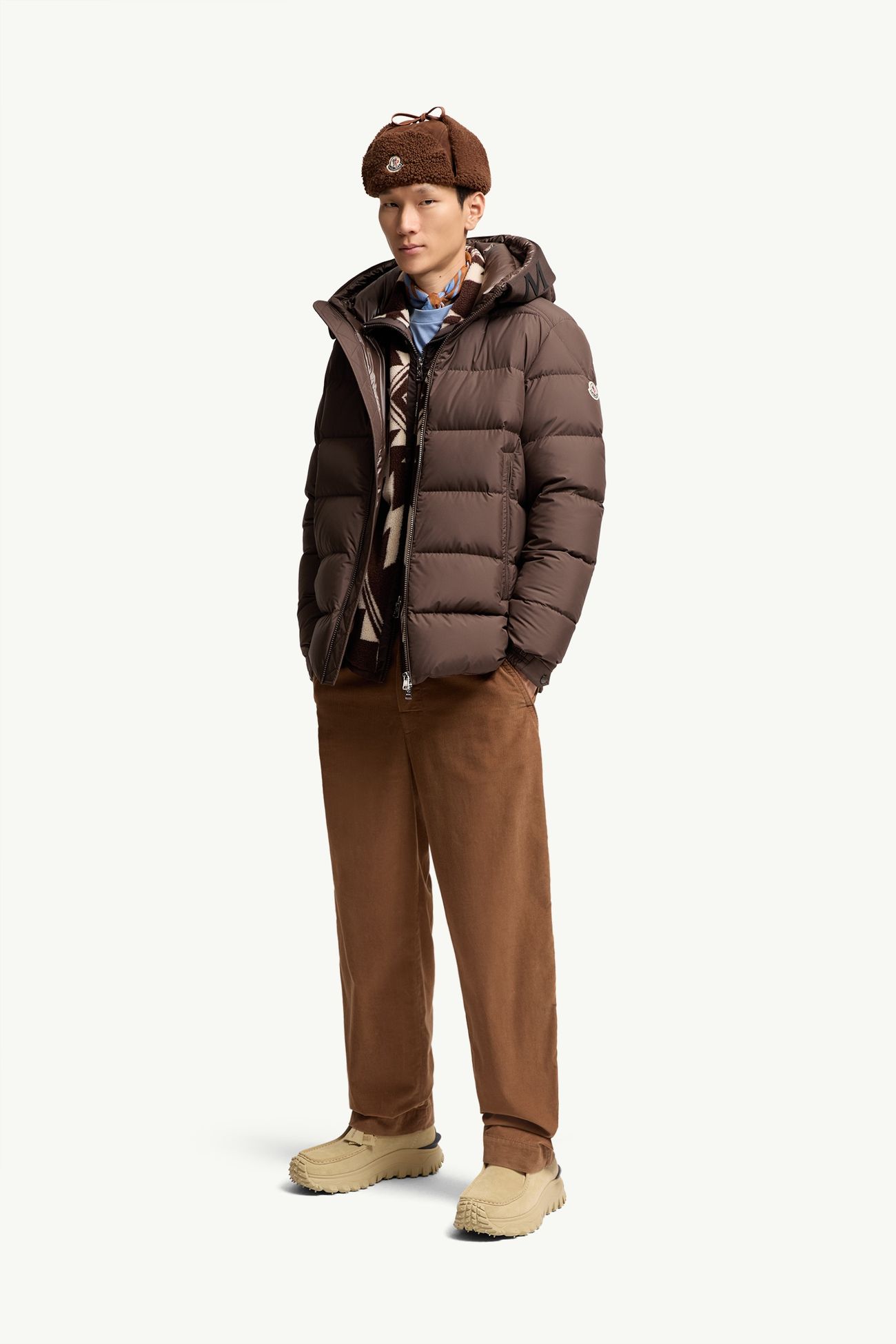 Orvelle Hooded Mid-Length Down Jacket Men Brown Moncler 0