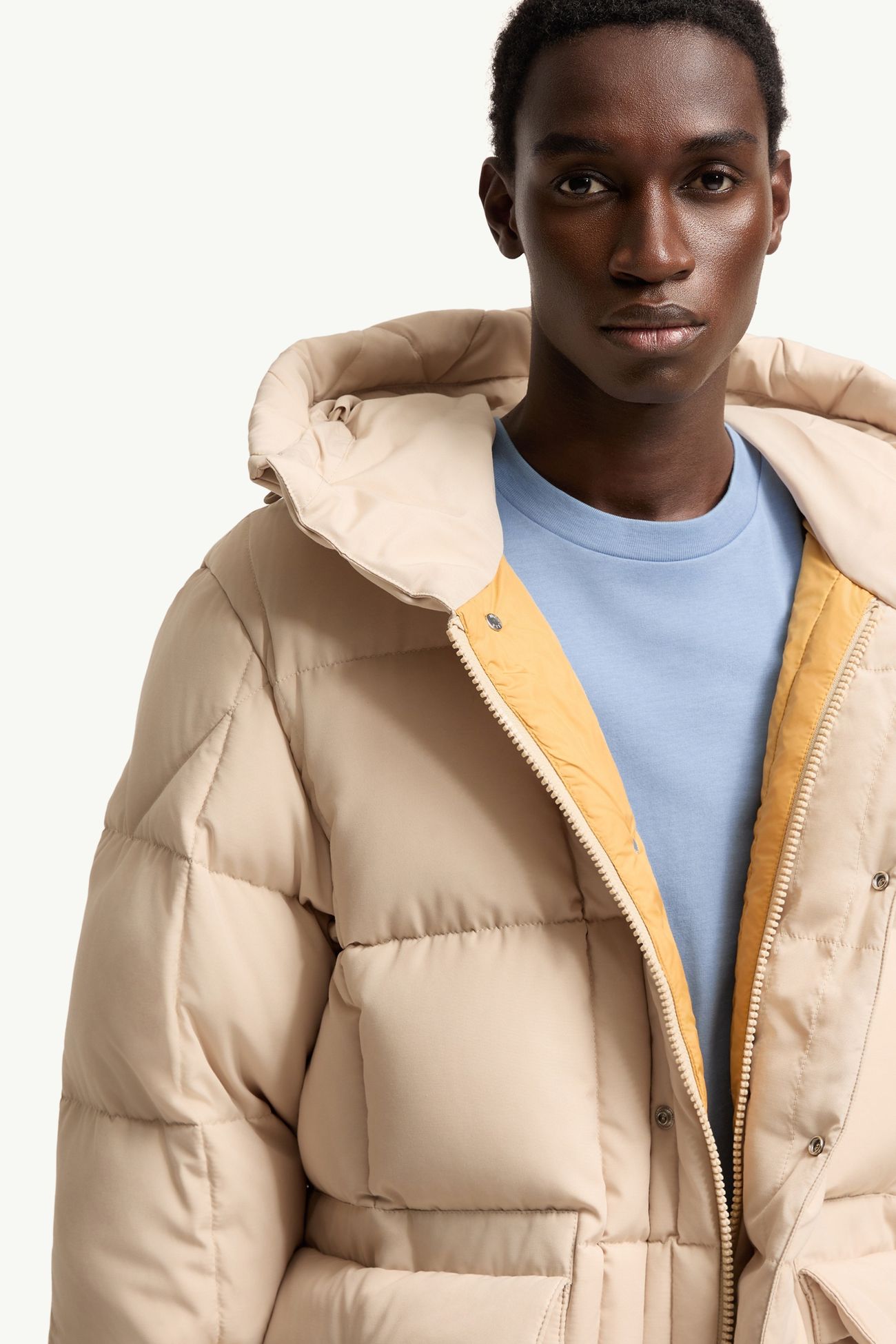 Sylmara Hooded Long Down Jacket Men Light Beige Moncler 6