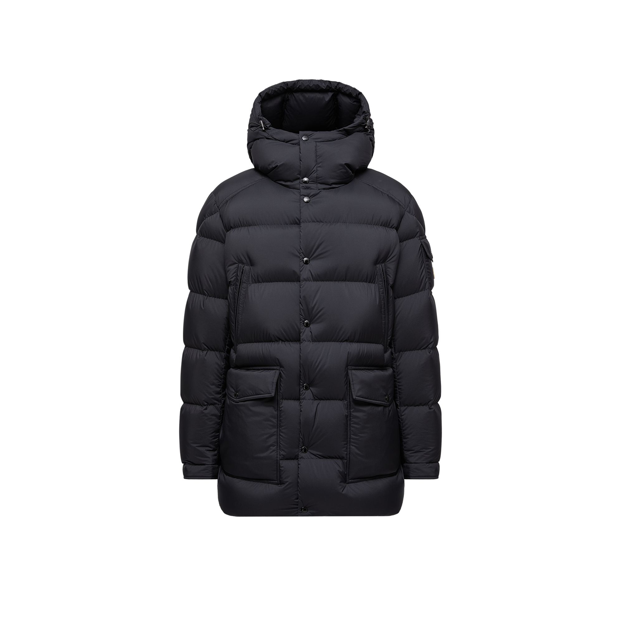 Moncler   Bretagne Hooded Mid-Length Down Jacket for Men in Black, Size: 44