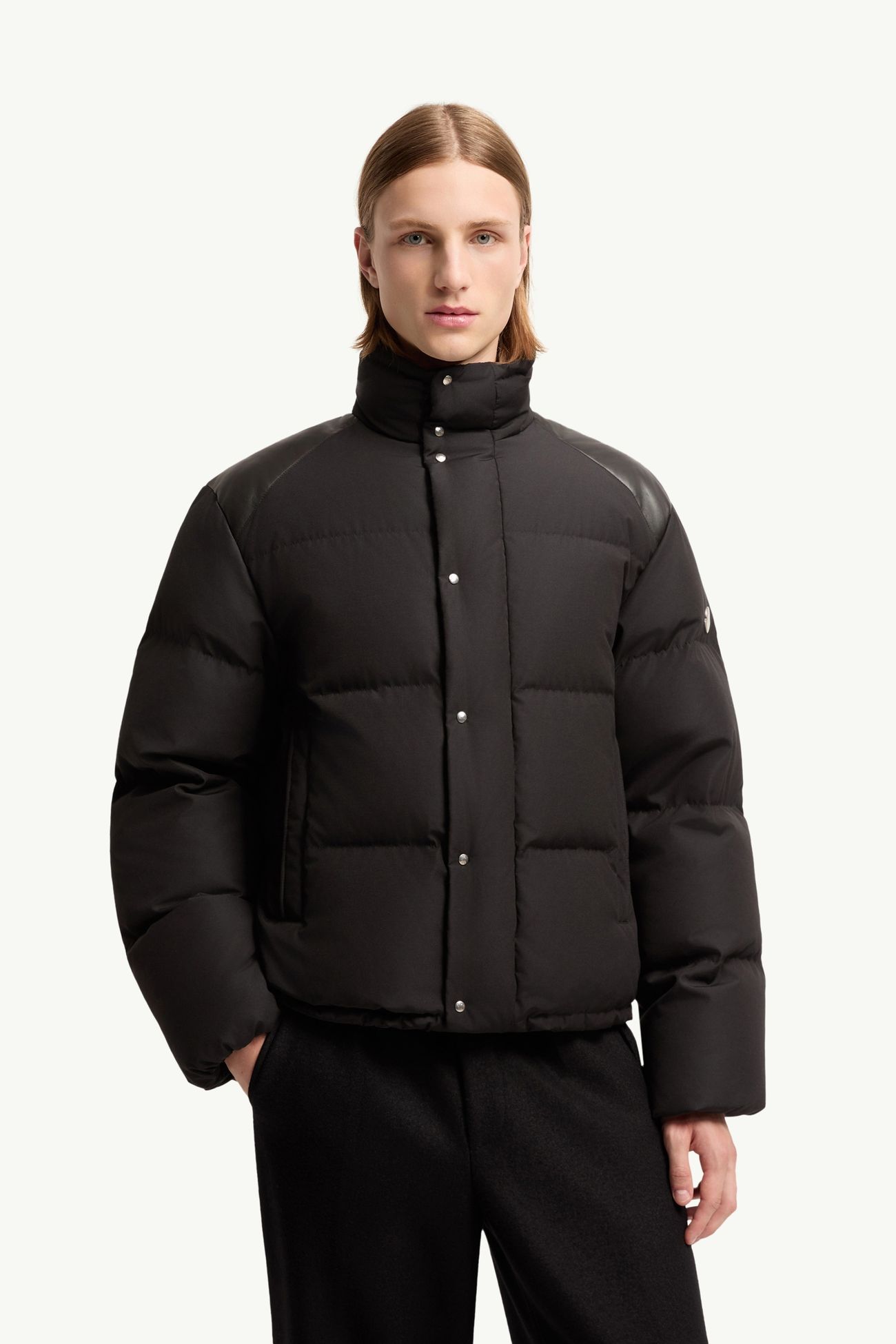 Verone男士皮革饰边短款羽绒夹克外套 男士 黑色 Moncler 3