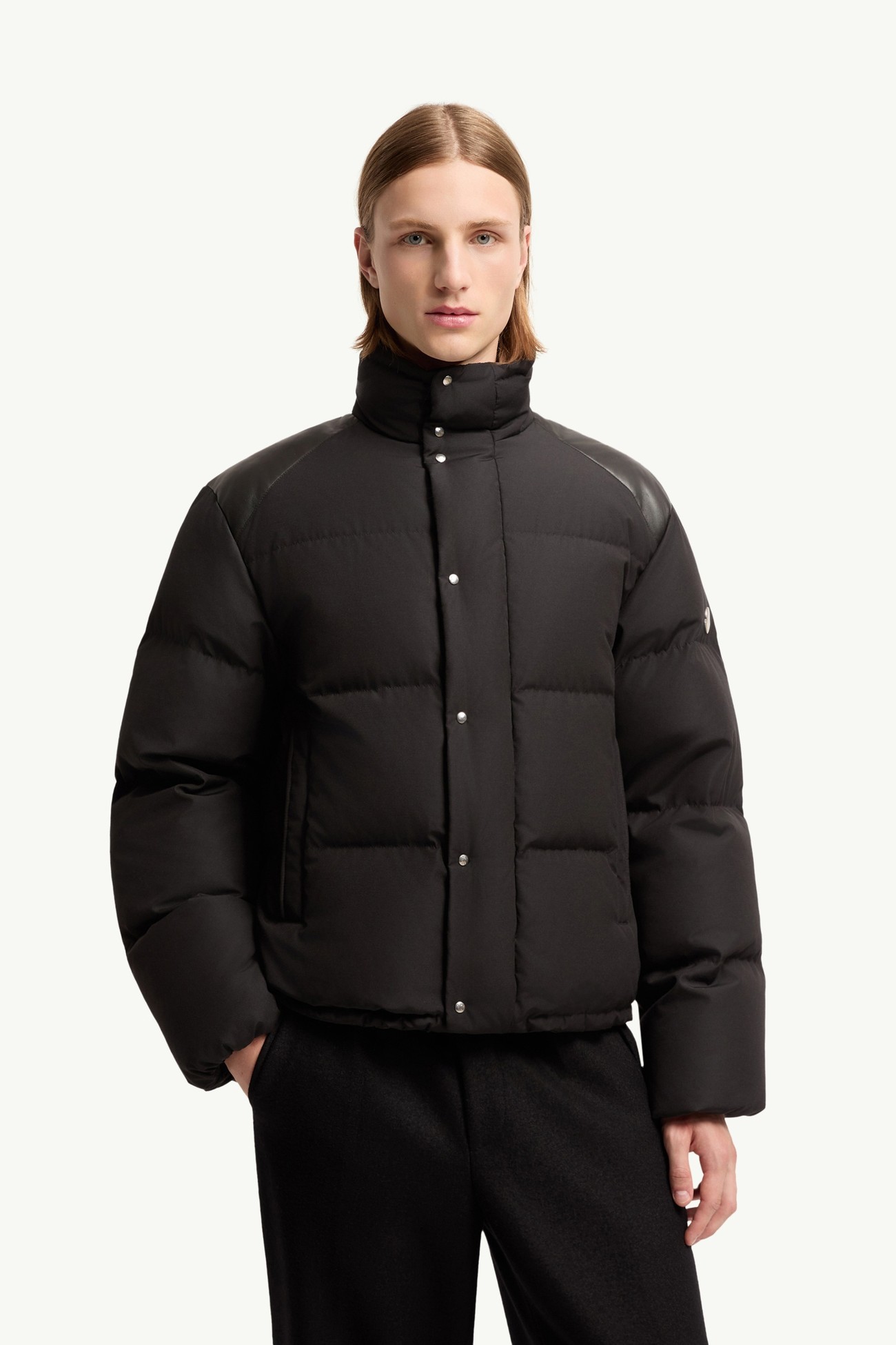 Verone皮革飾邊短身羽絨外套 男士 黑色 Moncler 3