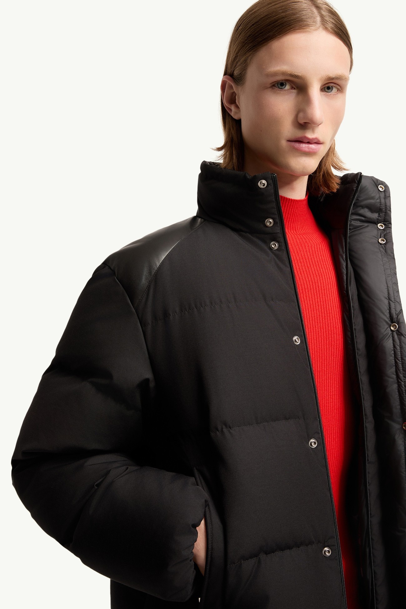 Verone皮革飾邊短身羽絨外套 男士 黑色 Moncler 7