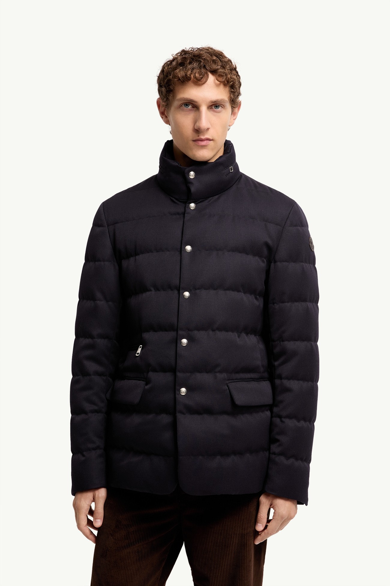 Bess Hooded Wool Short Down Jacket Men Navy Blue Moncler 3