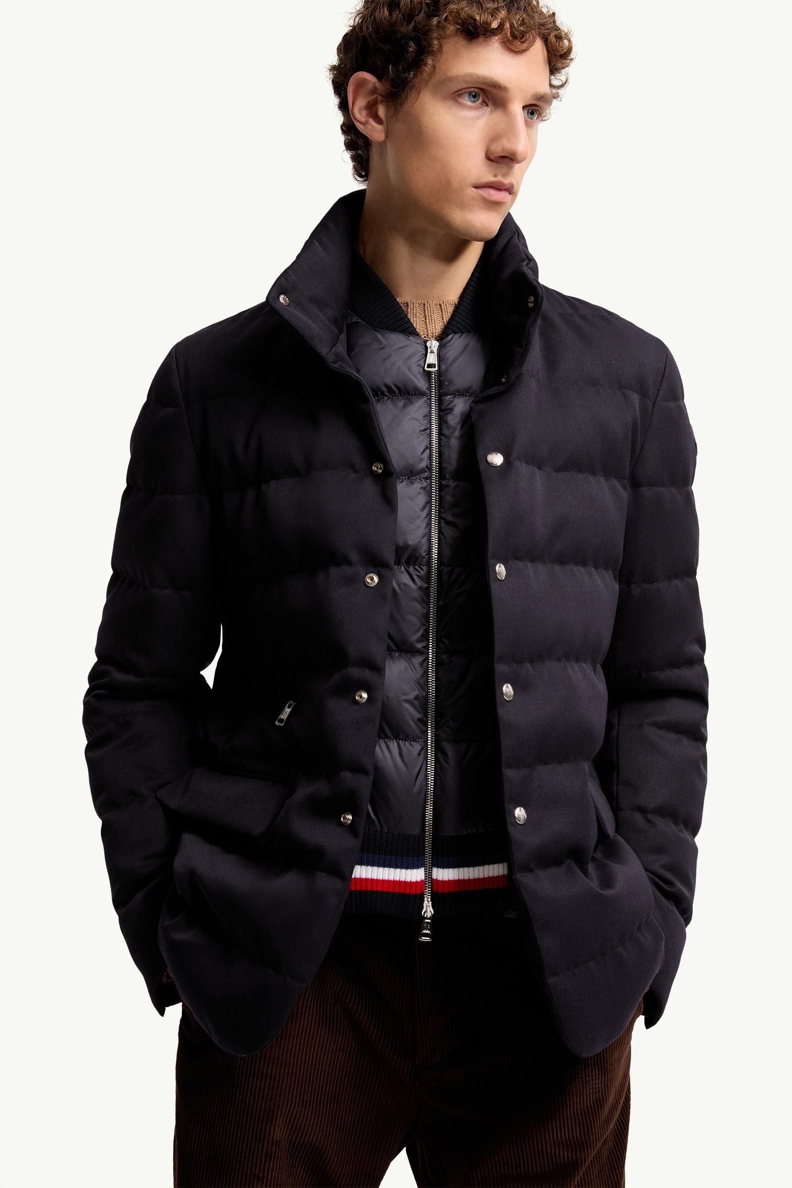 Navy Blue Bess Hooded Wool Short Down Jacket - Short Down Jackets