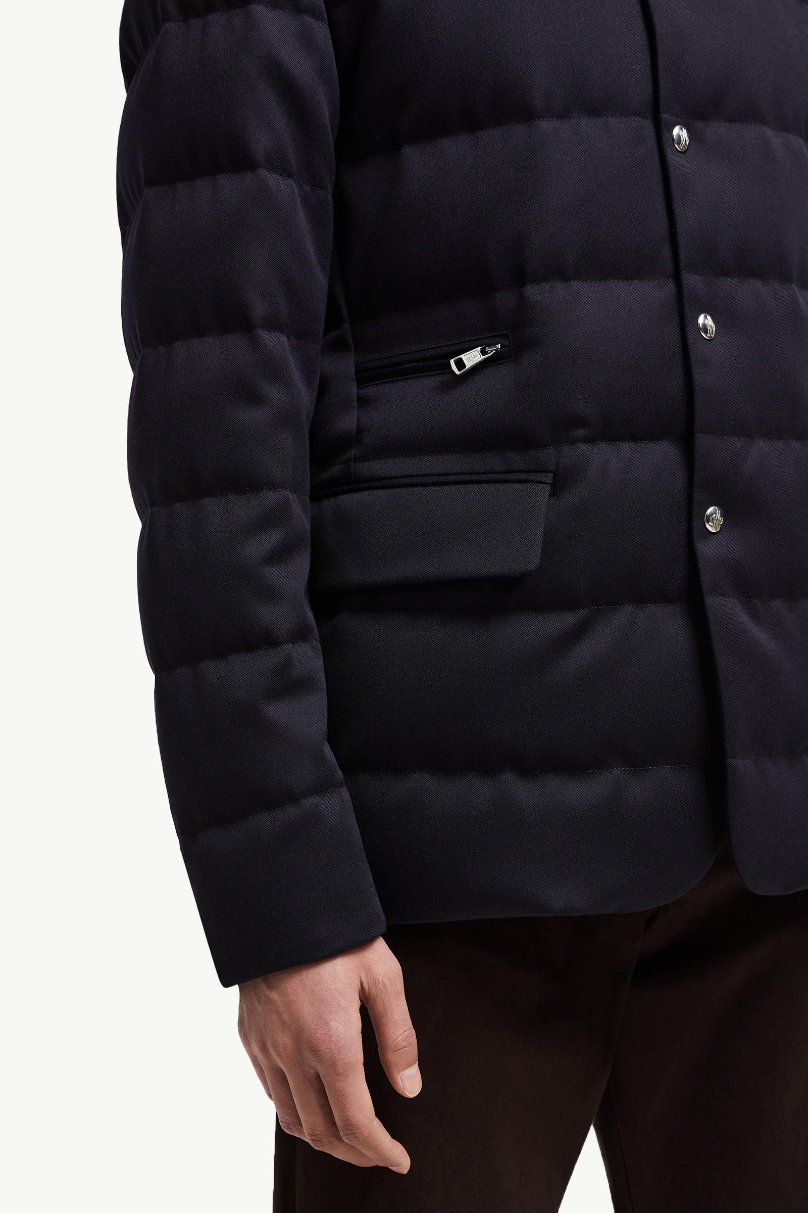 Navy Blue Bess Hooded Wool Short Down Jacket - Short Down Jackets